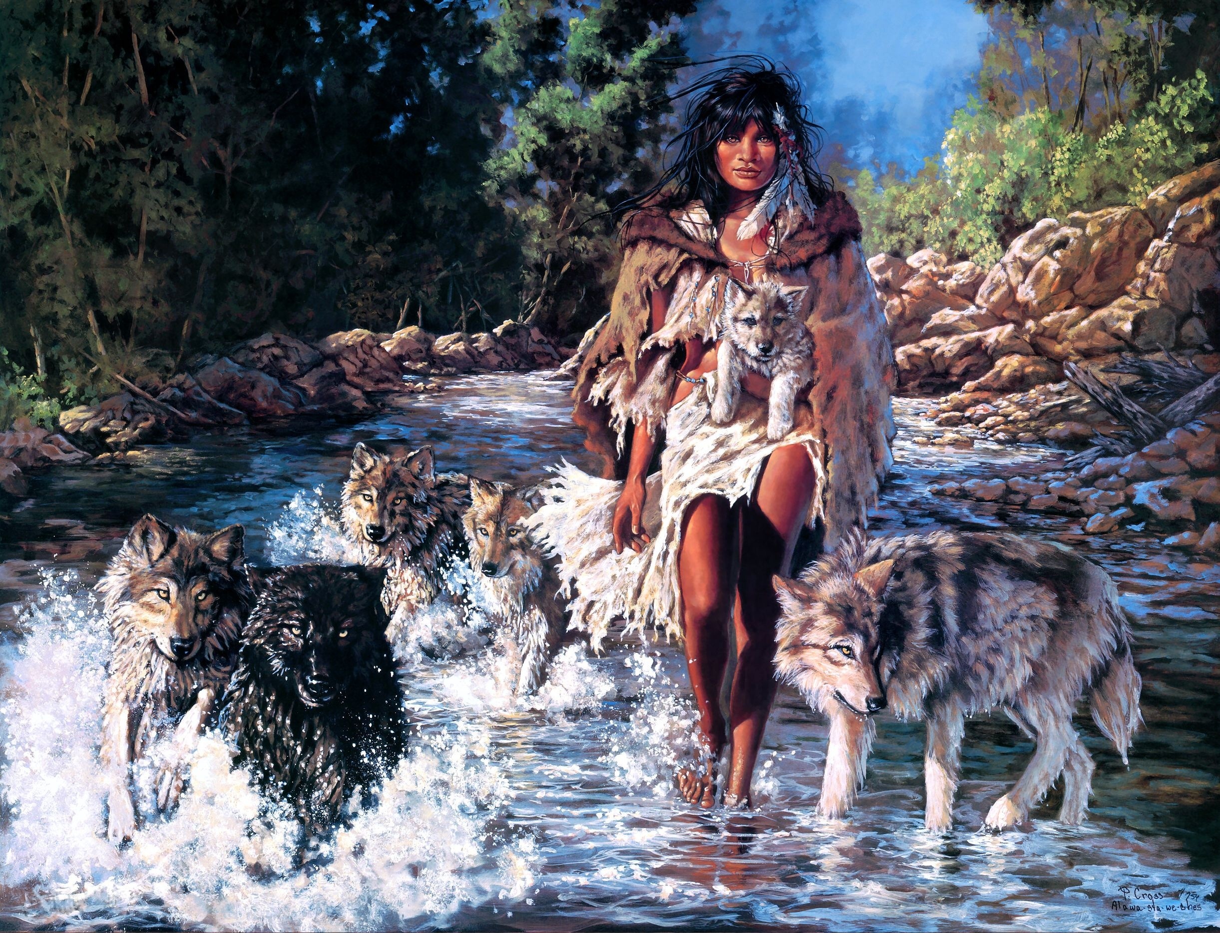 242857 скачать обои волк, художественные, коренной американец - заставки и картинки бесплатно