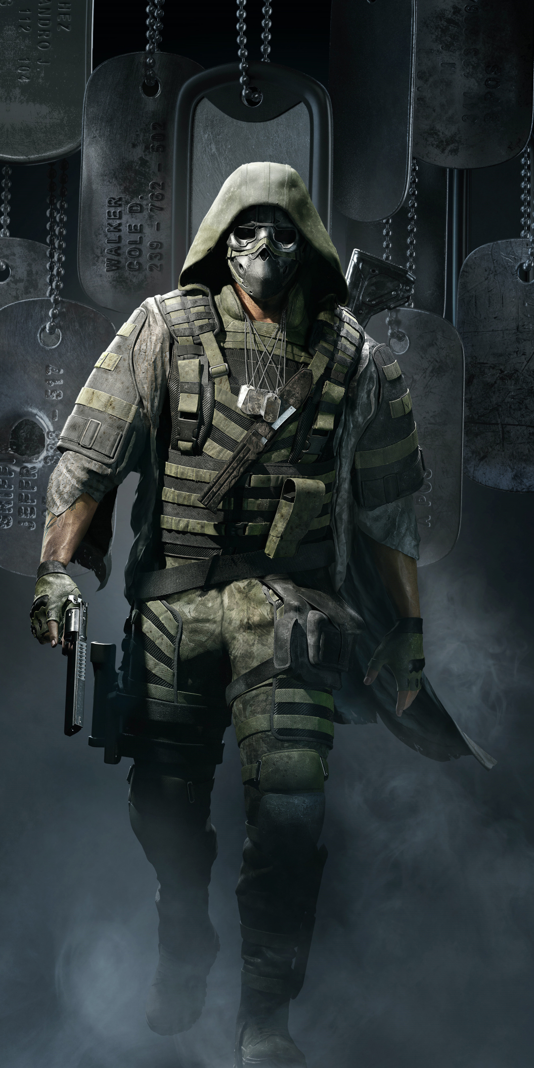 warrior, video game, tom clancy's ghost recon breakpoint, mask, pistol, gun, dog tag, tom clancy's
