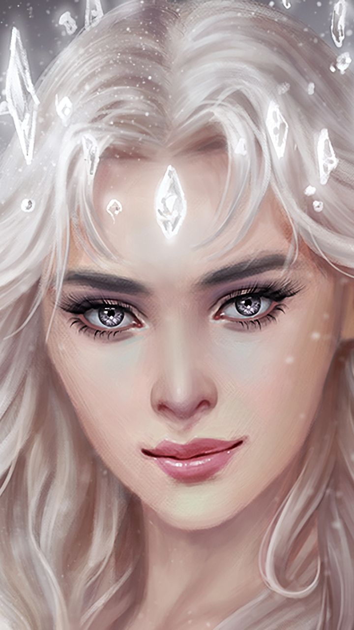 Download mobile wallpaper Winter, Fantasy, Face, Women, White Hair for free.