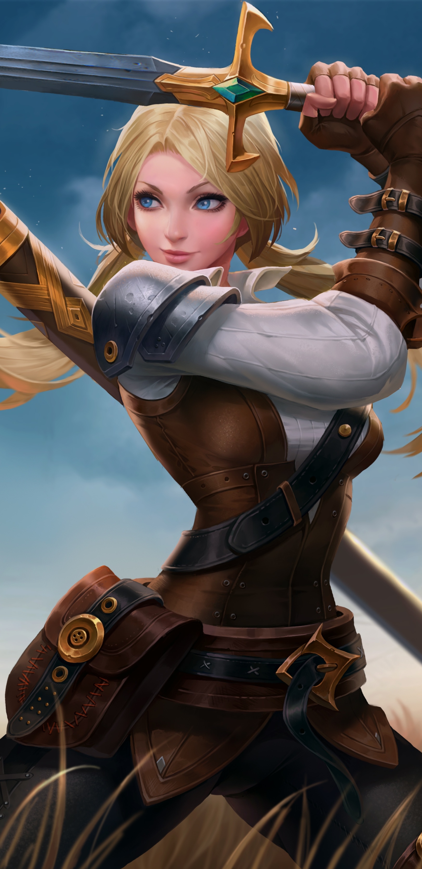 Download mobile wallpaper Fantasy, Blonde, Sword, Blue Eyes, Women Warrior, Woman Warrior for free.