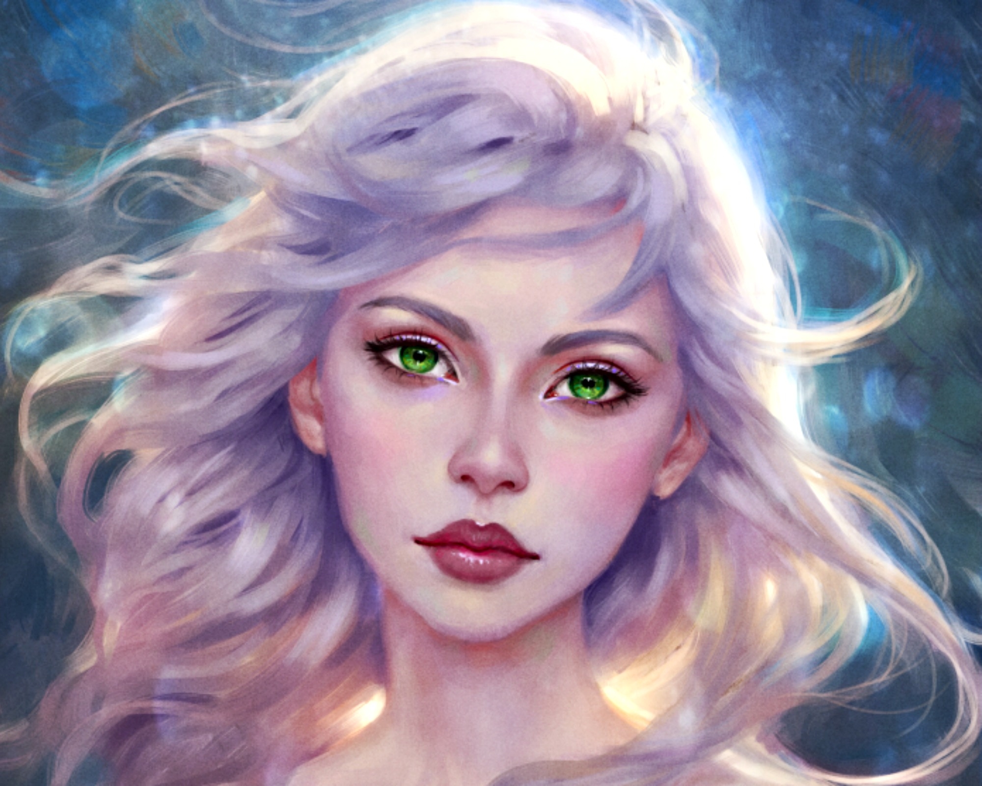 Free download wallpaper Fantasy, Women, Green Eyes, White Hair on your PC desktop