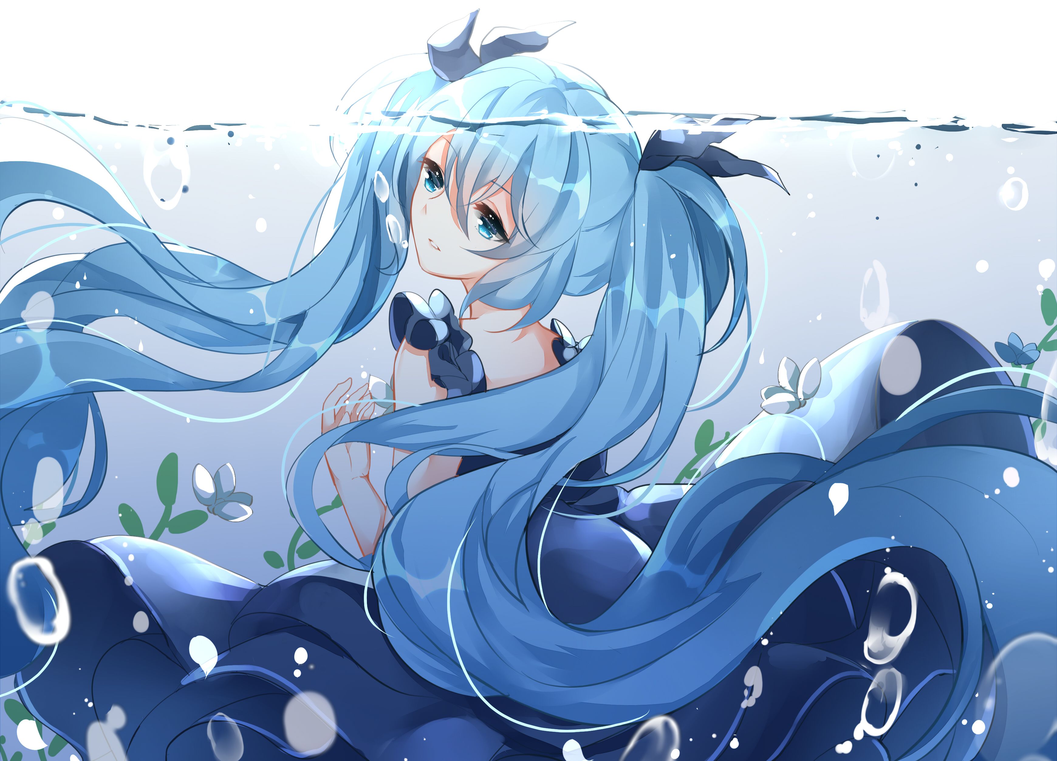 Laden Sie das Wasser, Vocaloid, Blaue Augen, Blaue Haare, Hatsune Miku, Animes, Lange Haare-Bild kostenlos auf Ihren PC-Desktop herunter