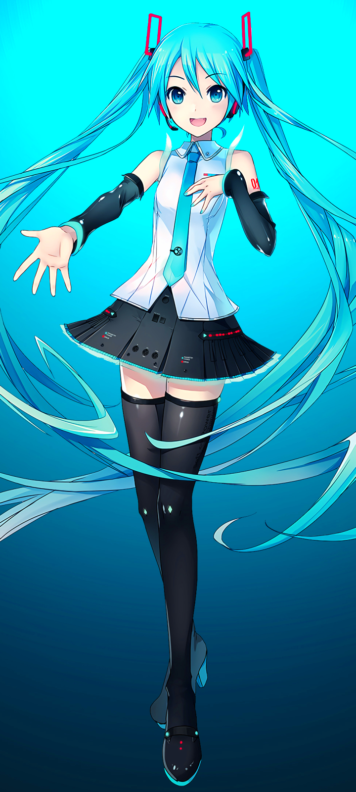 Download mobile wallpaper Anime, Vocaloid, Skirt, Blue Eyes, Blue Hair, Hatsune Miku, Long Hair, Twintails, Pantyhose for free.