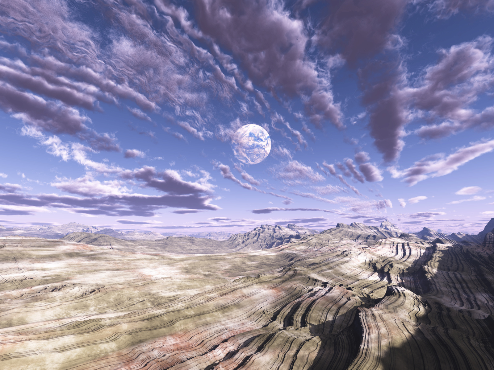 Download mobile wallpaper Landscape, Sky, Desert, Mountain, Sci Fi, Cloud for free.