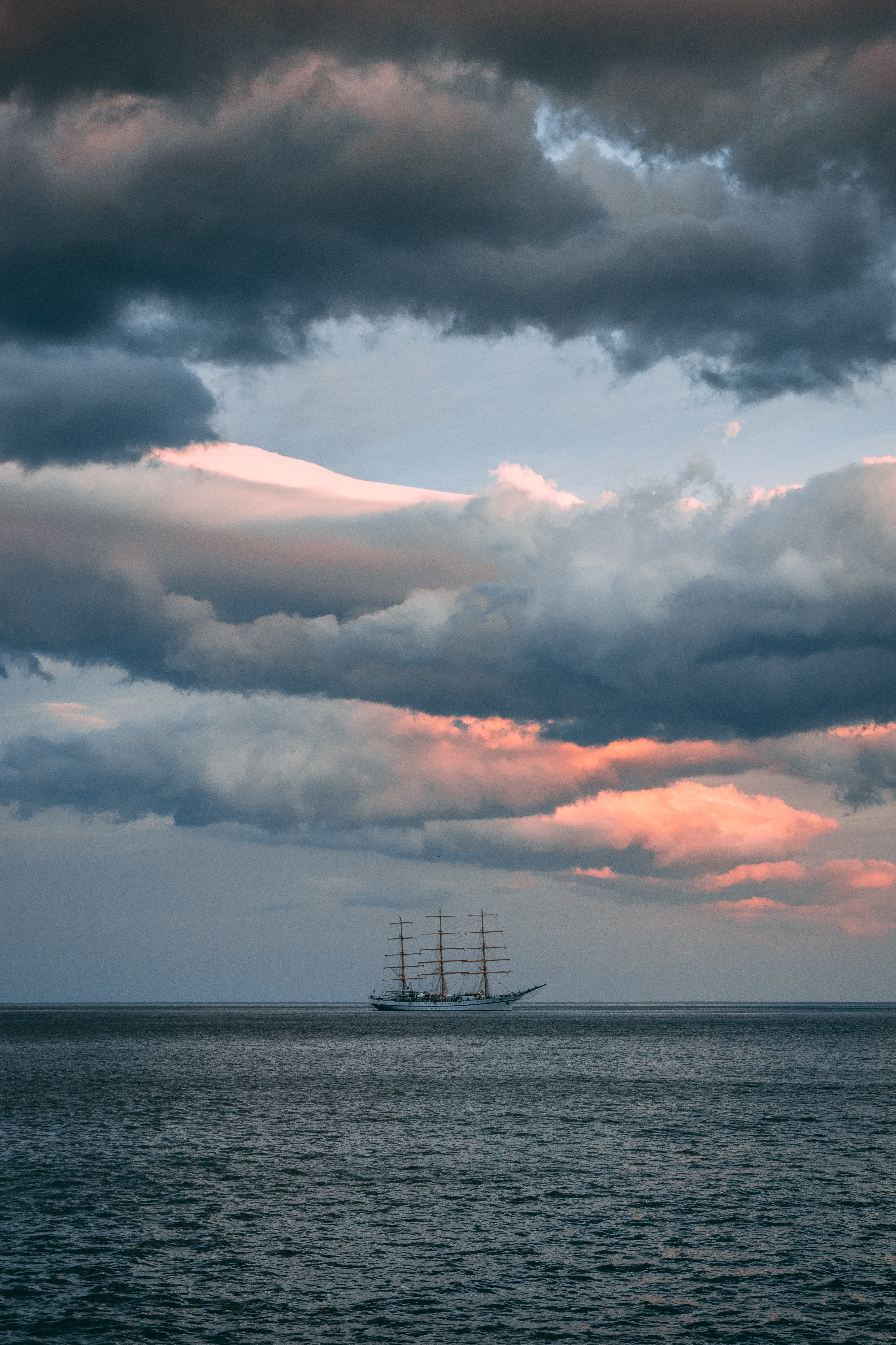 ripple, nature, sea, clouds, horizon, ripples, ship wallpaper for mobile