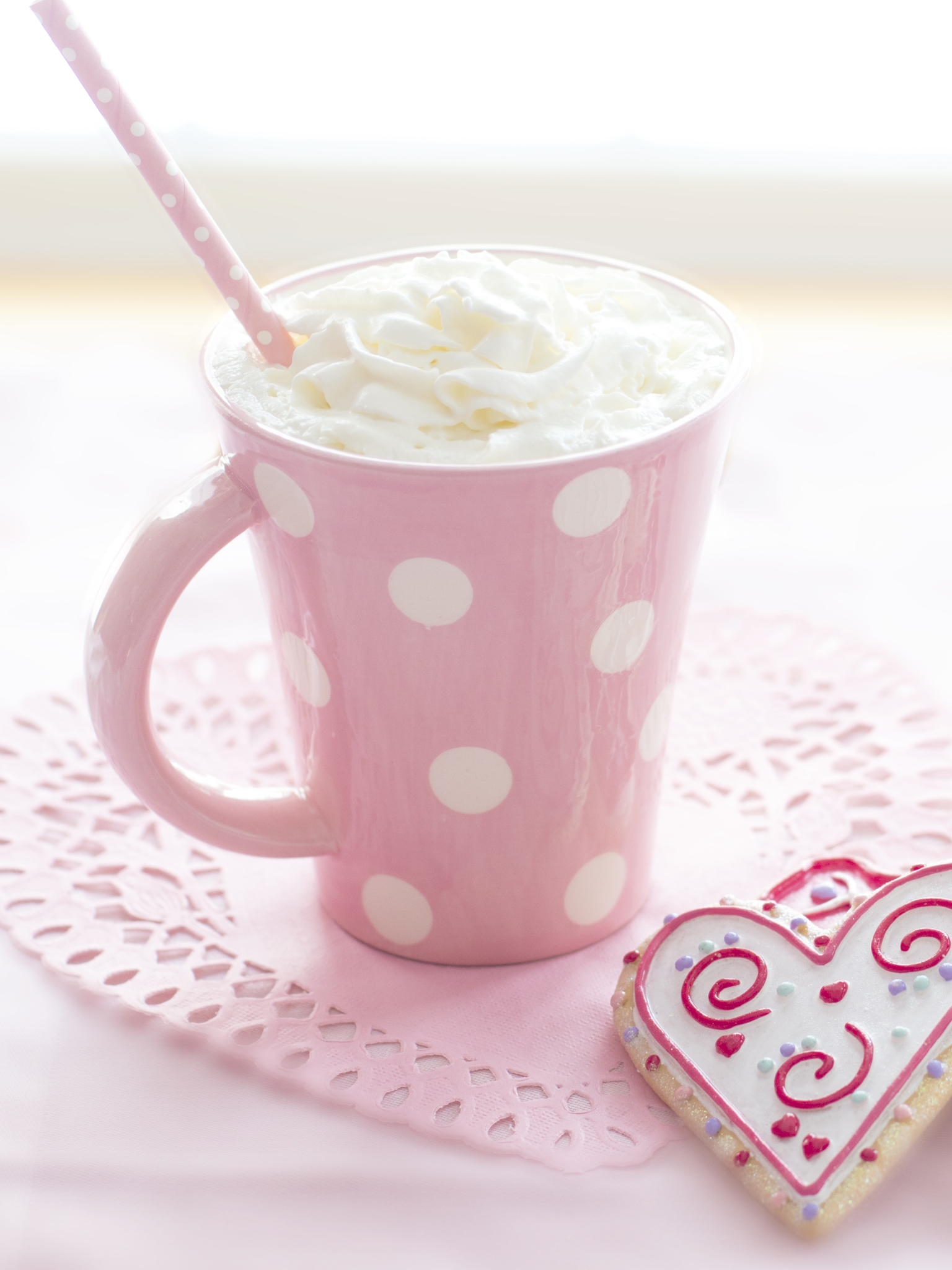 Download mobile wallpaper Food, Cream, Drink, Cookie, Hot Chocolate, Heart Shaped for free.