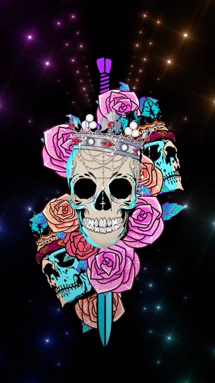 Download mobile wallpaper Flower, Dark, Drawing, Colors, Skull for free.