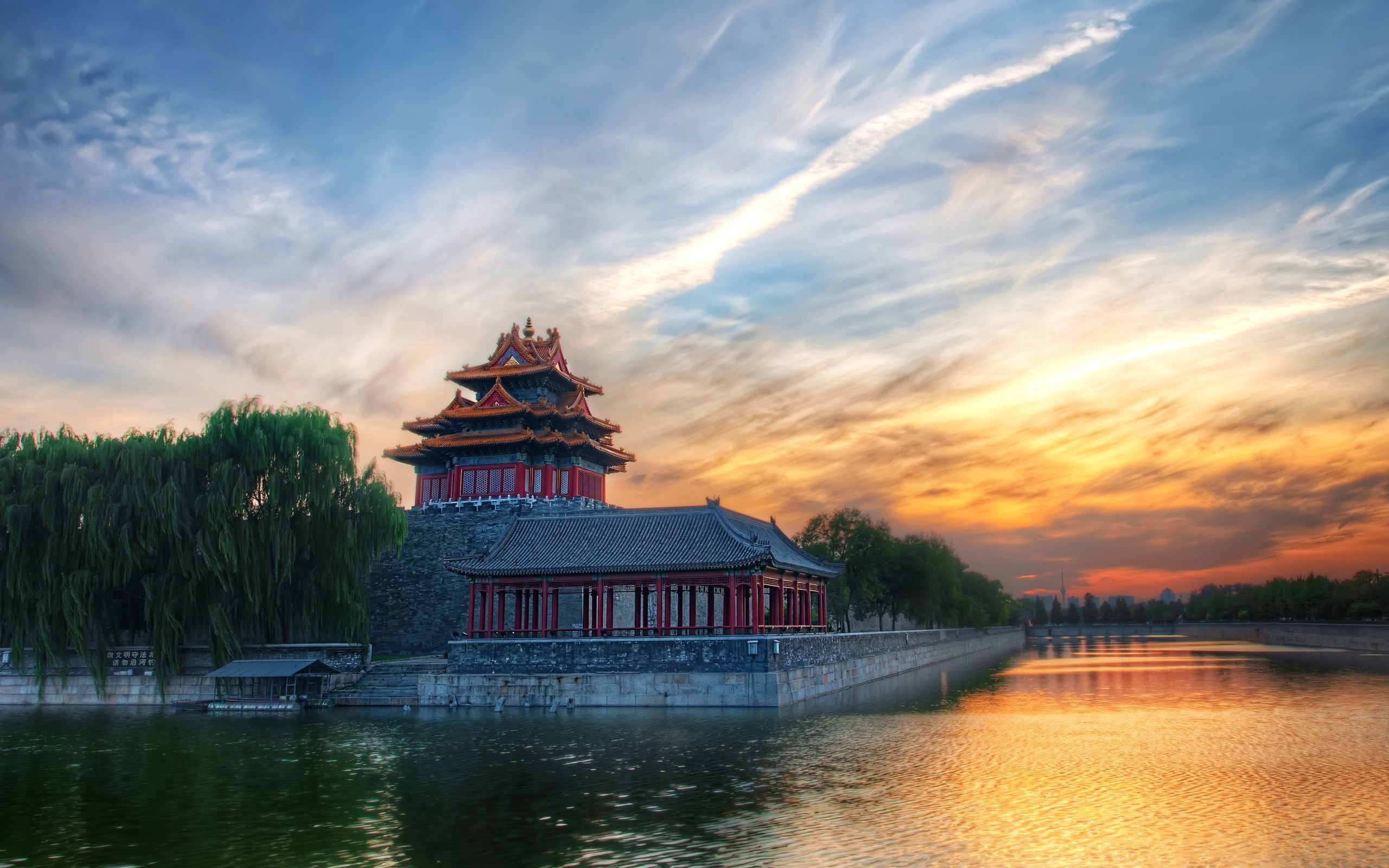 china, beijing, nature, trees, sky, clouds, structure, alcove, bower Full HD