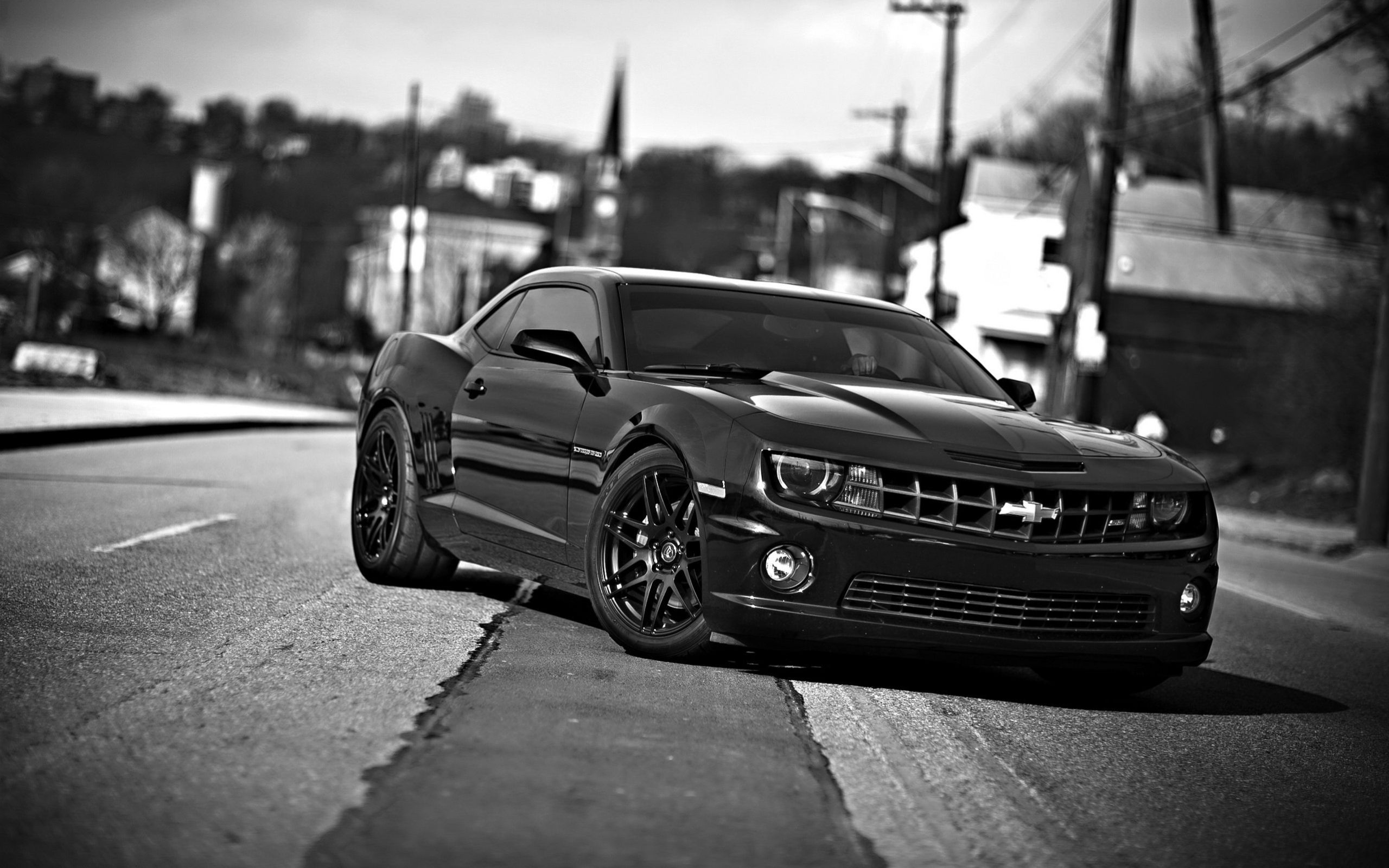 auto, front view, chevrolet camaro, cars, chb, chevrolet, bw Full HD