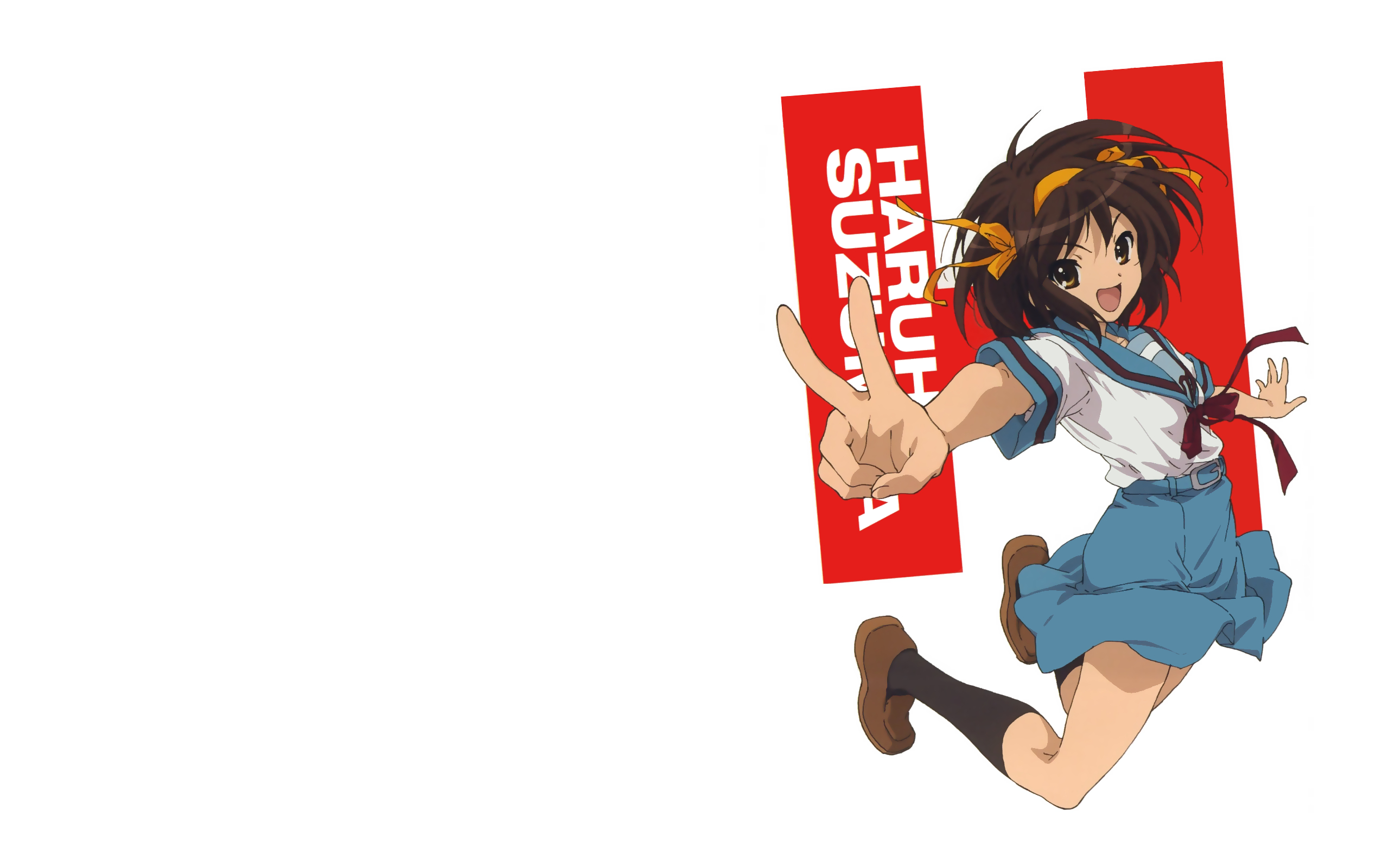 178456 Hintergrundbild herunterladen animes, suzumiya haruhi no yūutsu, braune augen, braune haare, haruhi suzumiya, schuluniform, kurzes haar, rock - Bildschirmschoner und Bilder kostenlos