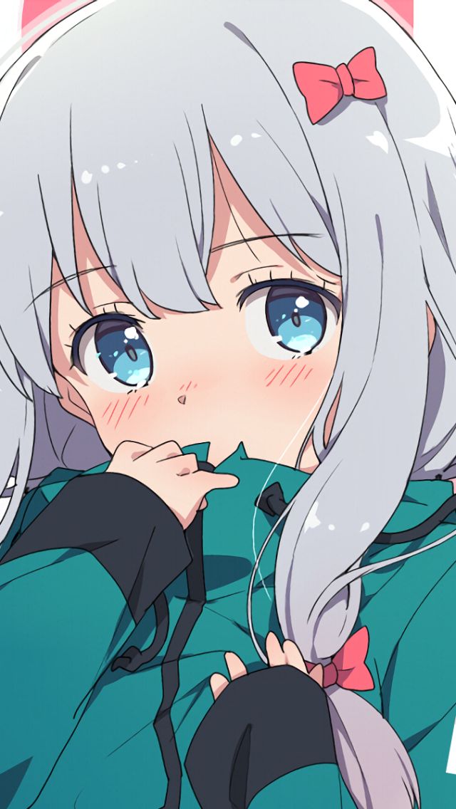 Descarga gratuita de fondo de pantalla para móvil de Cara, Ojos Azules, Animado, Sonrojo, Pelo Gris, Eromanga Sensei, Sagiri Izumi.