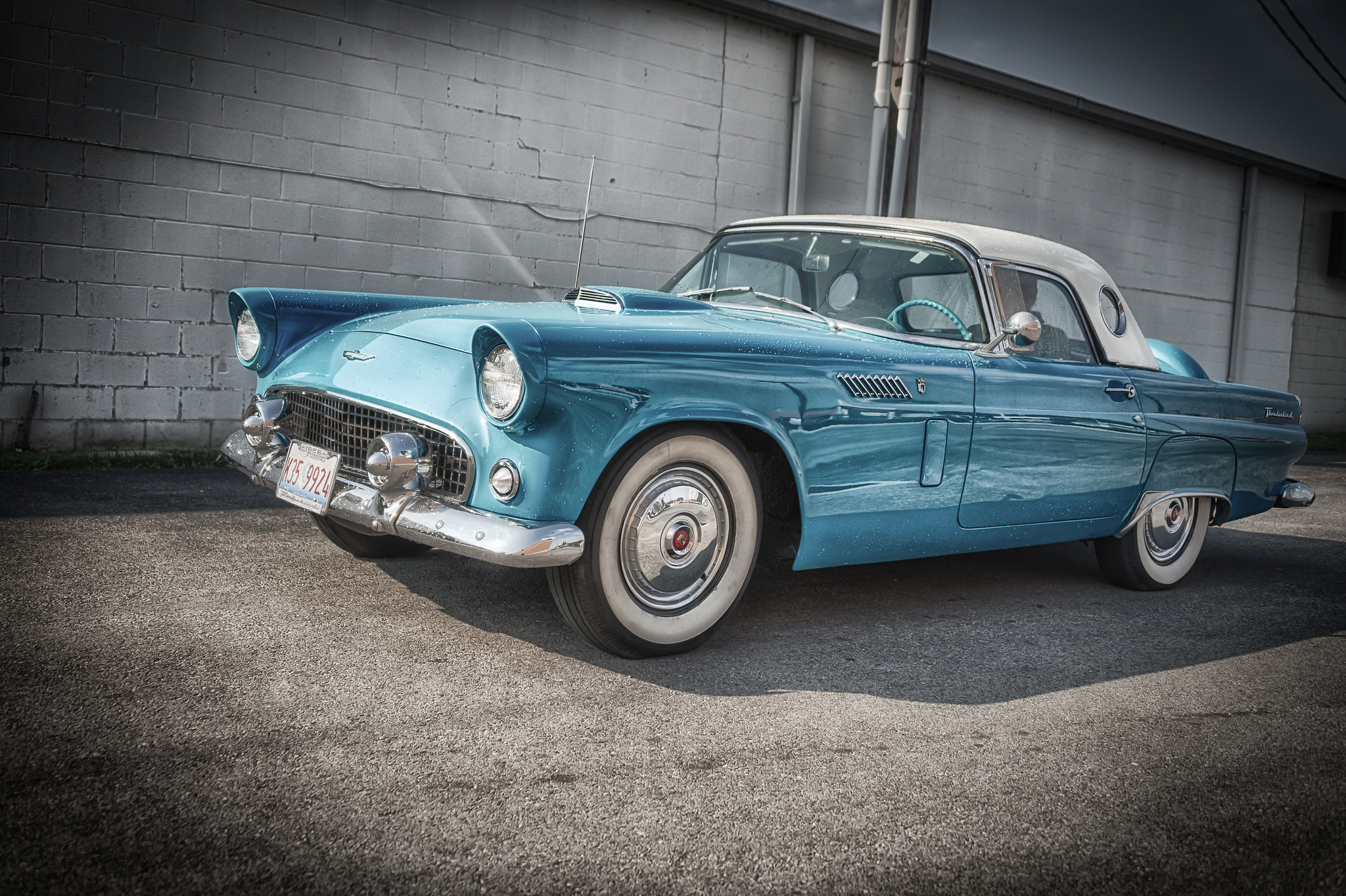 cars, ford, blue, side view, 1956, thunderbird