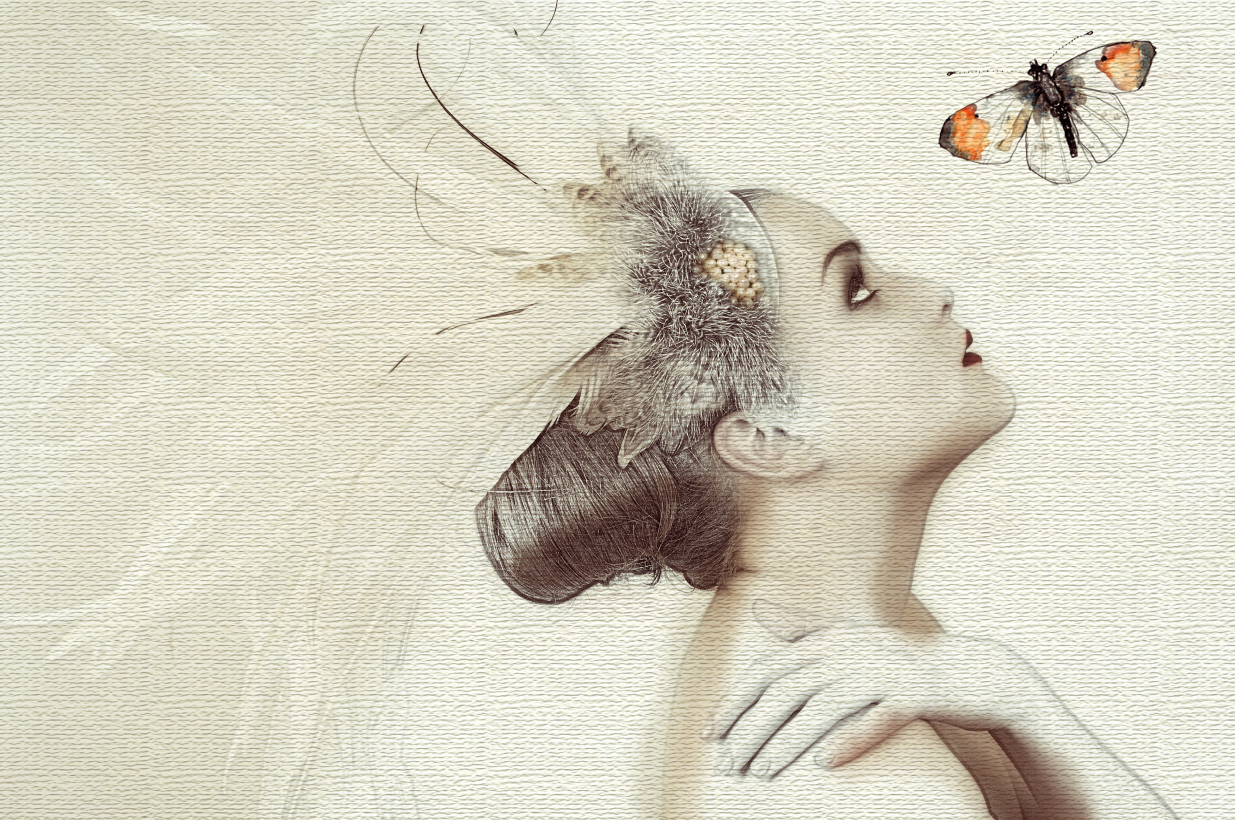 Download mobile wallpaper Butterfly, Painting, Artistic, Face for free.