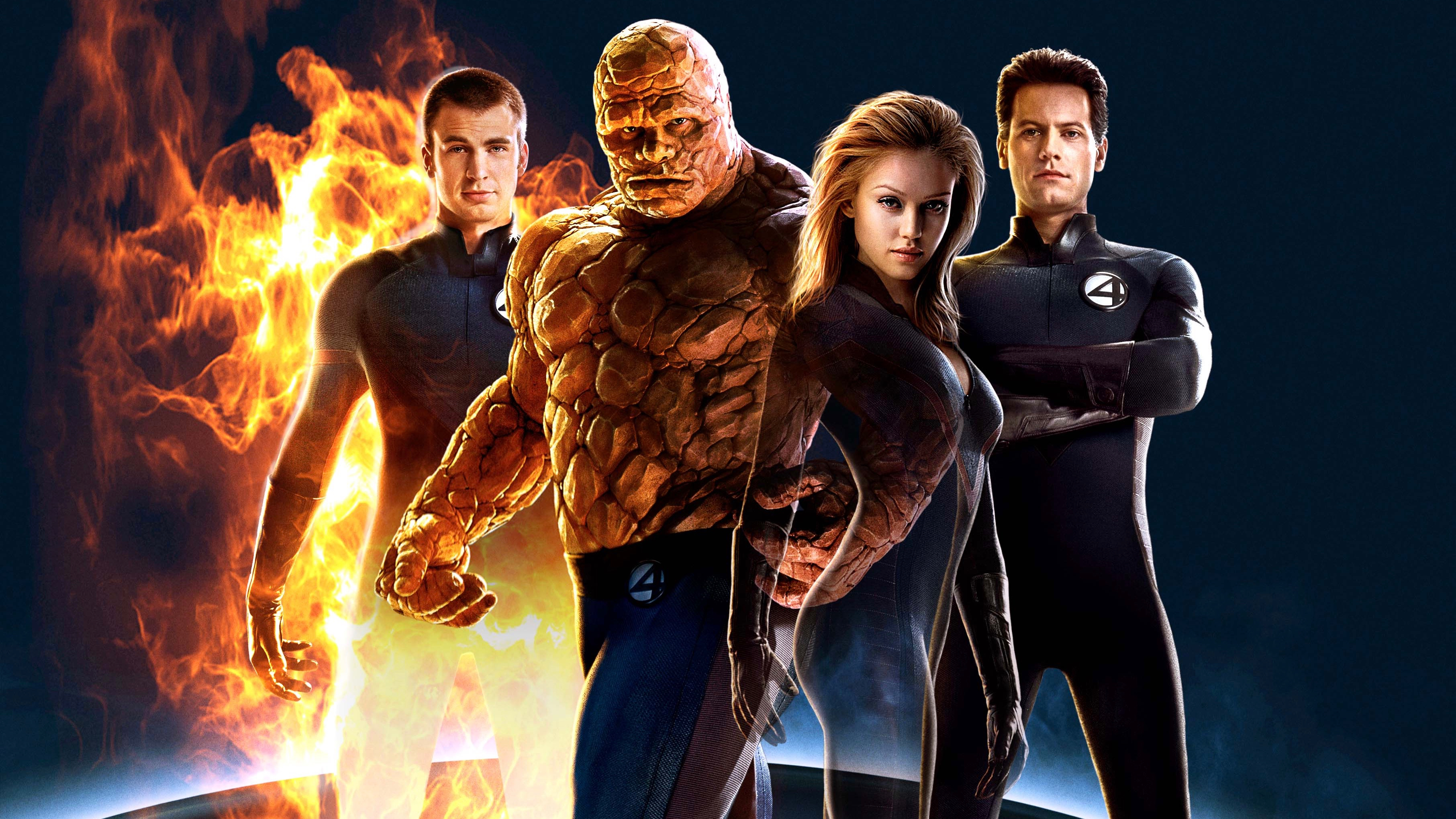 Download mobile wallpaper Jessica Alba, Chris Evans, Movie, Reed Richards, Human Torch (Marvel Comics), Invisible Woman, Johnny Storm, Mister Fantastic, Susan Storm, Thing (Marvel Comics), Fantastic Four, Ioan Gruffudd for free.