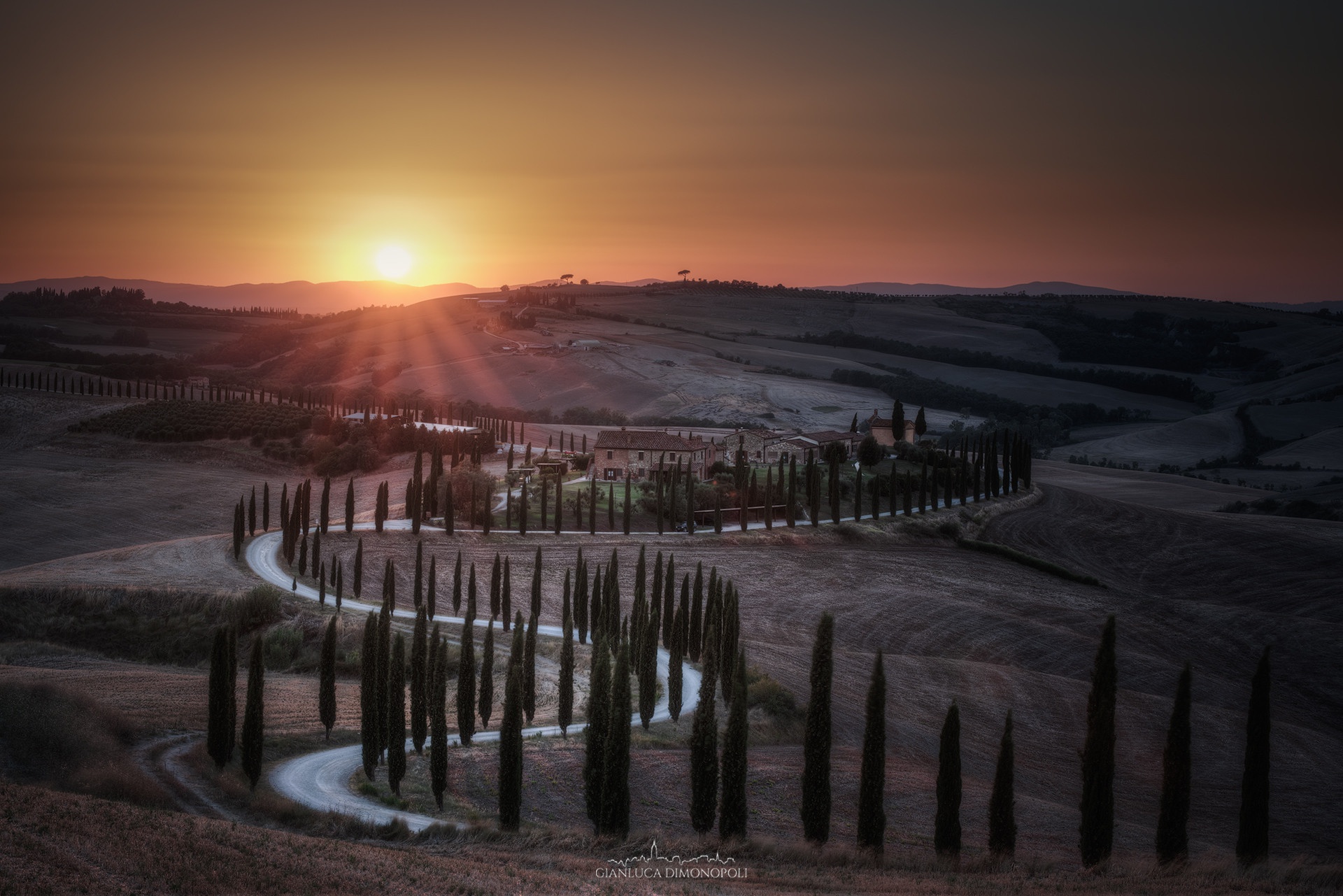 Download mobile wallpaper Nature, Sunset, Road, Photography, Tuscany for free.