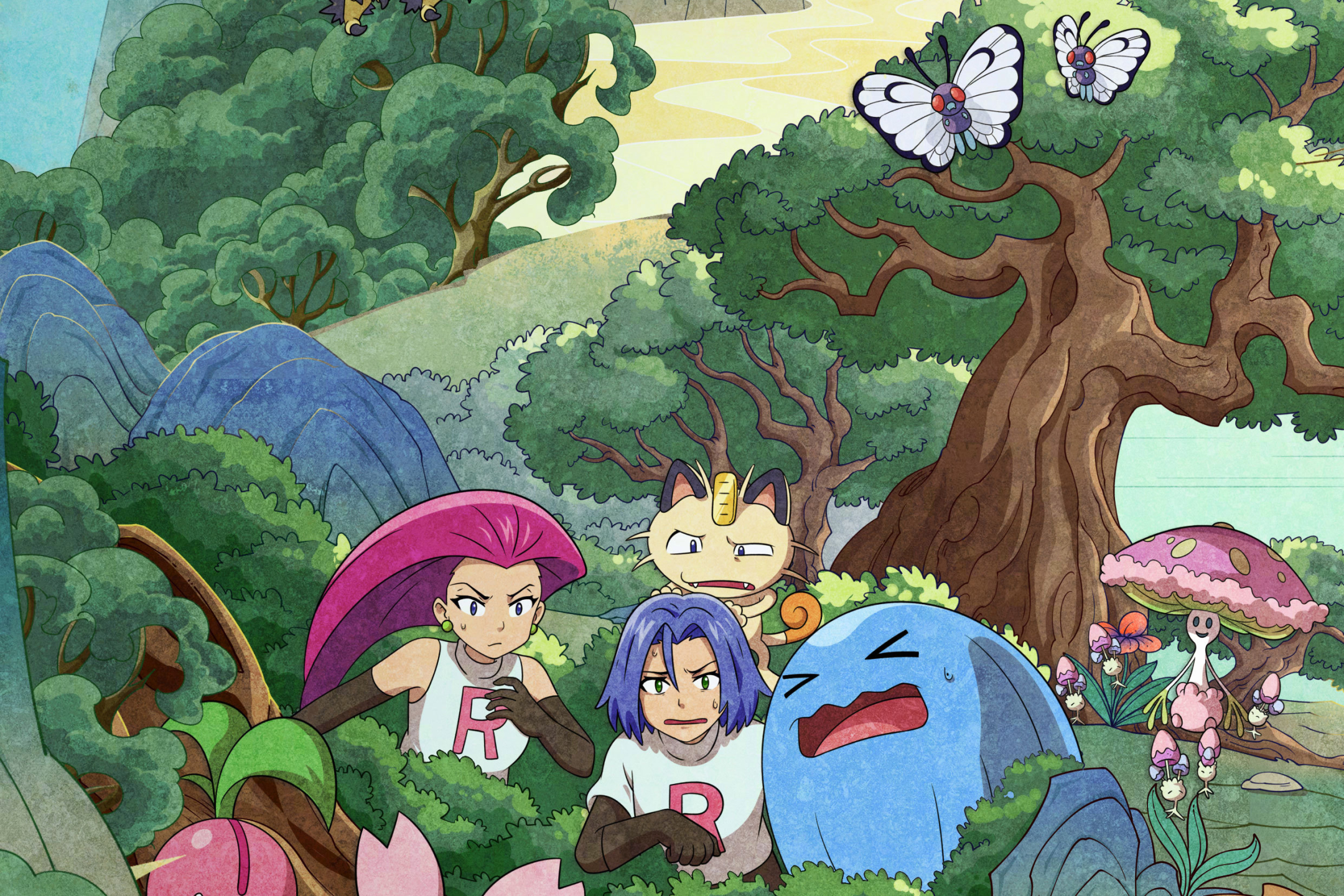 1184510 Hintergrundbild herunterladen animes, pokémon der film: geheimnisse des dschungels, meowth (pokémon), braviary (pokémon), jessie (pokémon), james (pokémon), team rocket, butterfrei (pokémon), wobbuffet (pokémon), pokémon - Bildschirmschoner und Bilder kostenlos