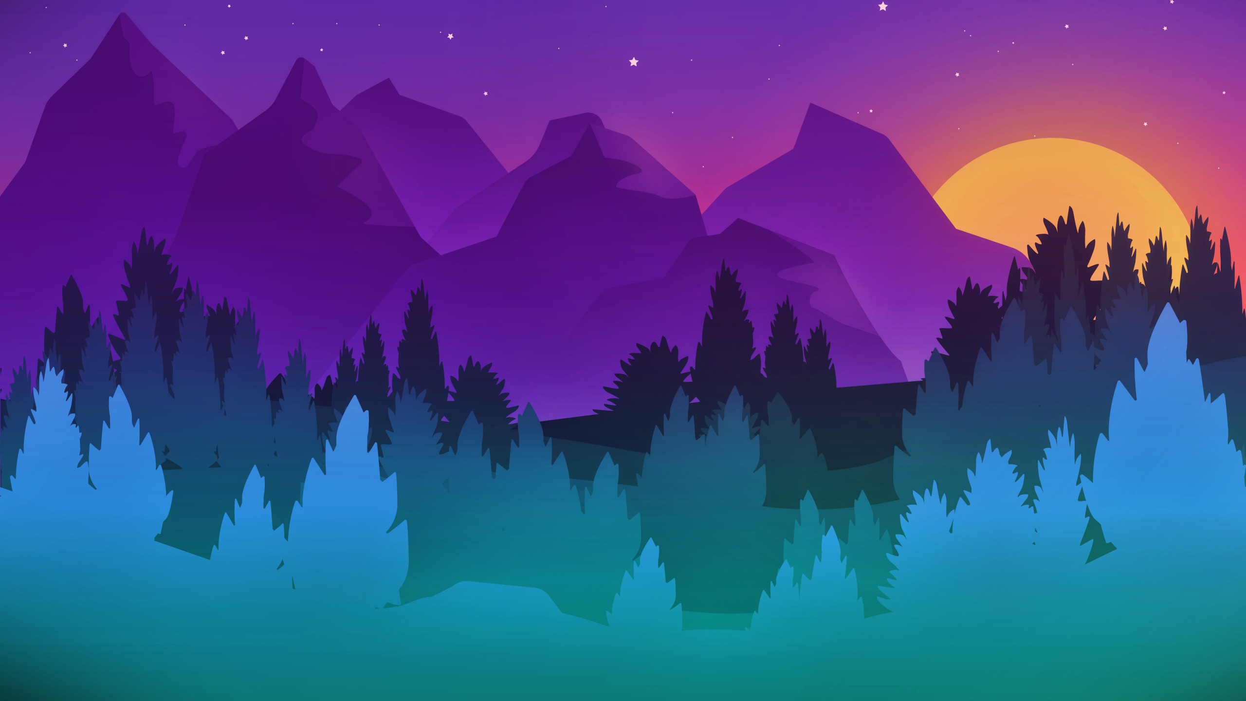 Download mobile wallpaper Landscape, Mountain, Forest, Sunrise, Artistic for free.