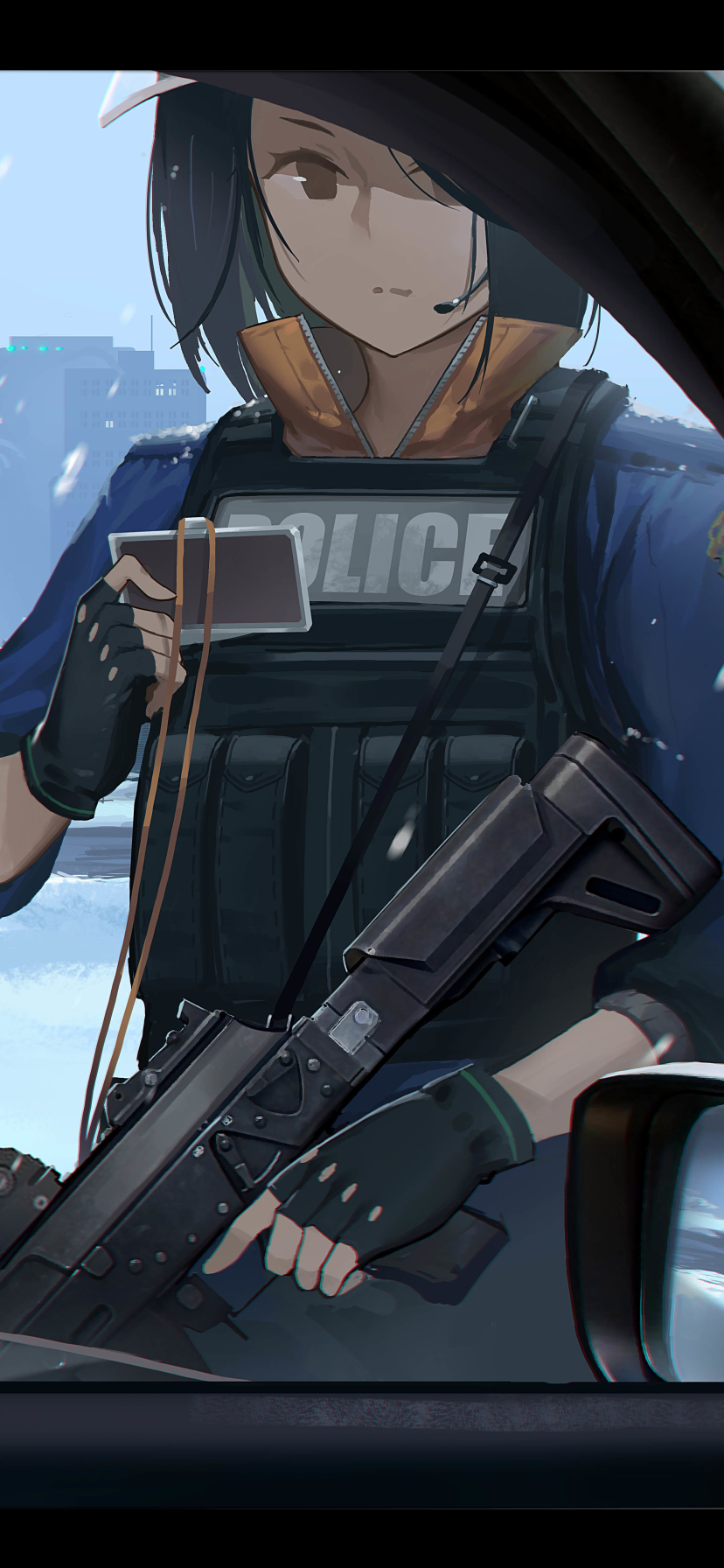 Download mobile wallpaper Anime, Original, Police, Gun for free.