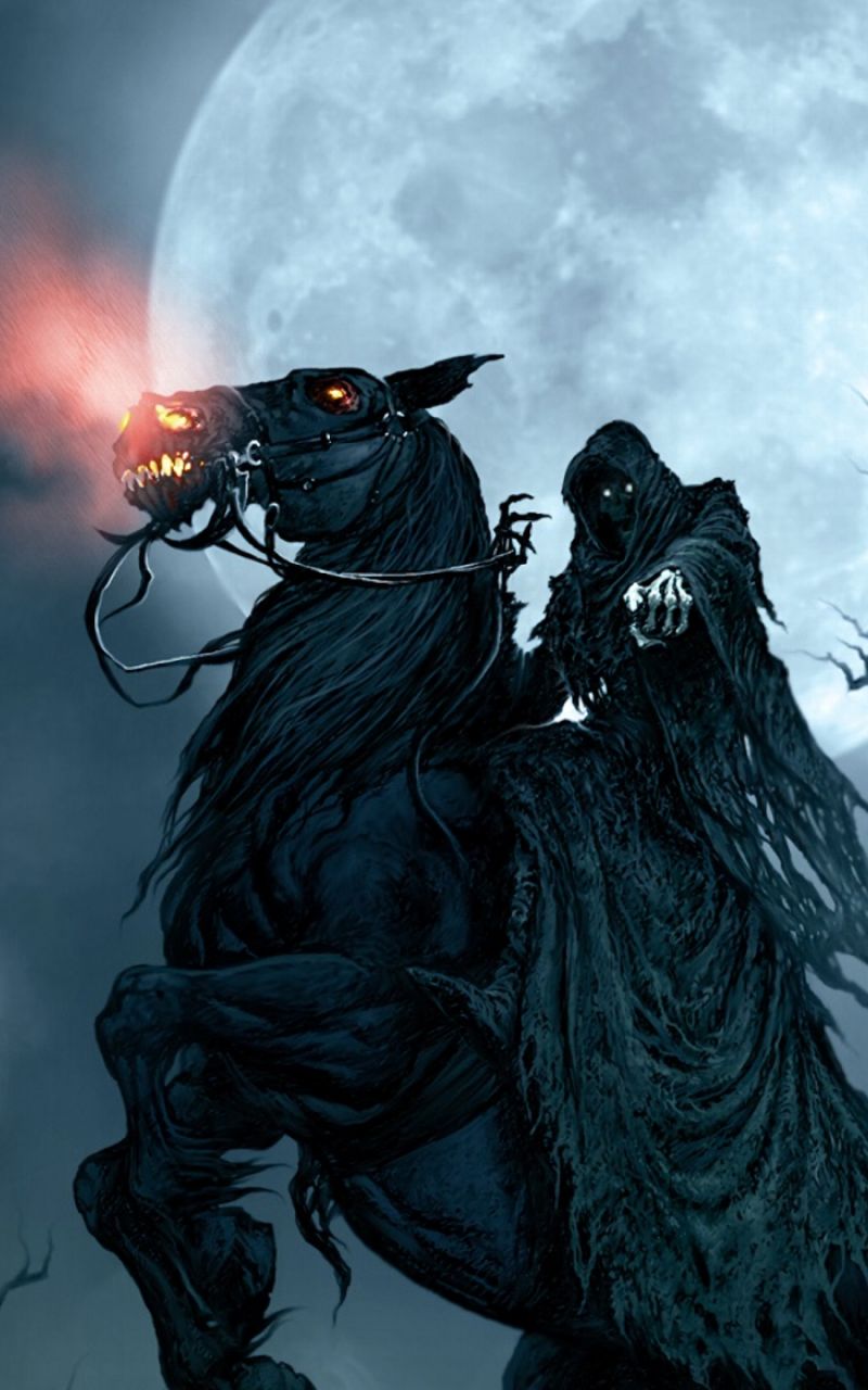 Download mobile wallpaper Fantasy, Moon, Dark, Horse, Grim Reaper for free.