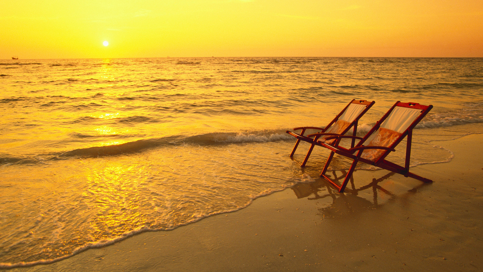 Download mobile wallpaper Sunset, Beach, Chair, Ocean, Photography for free.