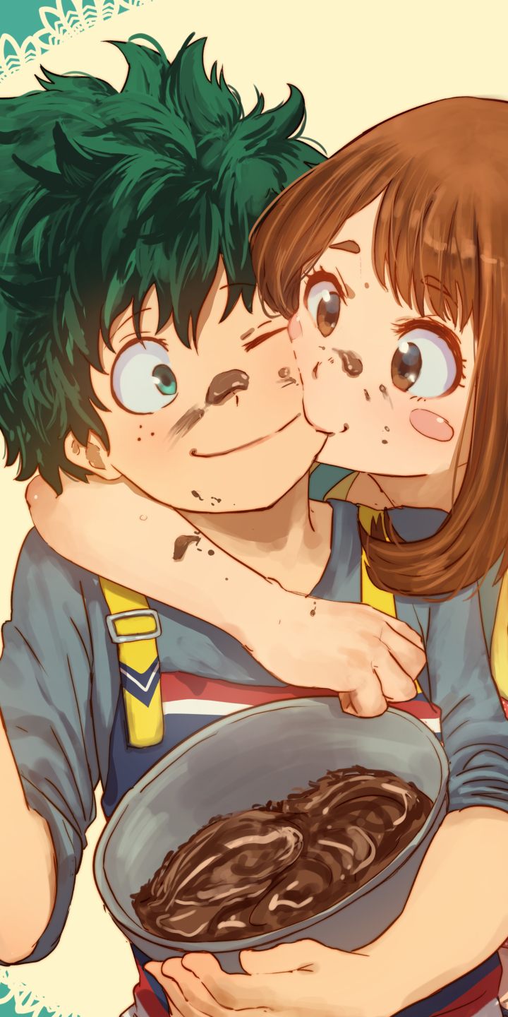 Handy-Wallpaper Animes, Izuku Midoriya, Boku No Hero Academia, Ochaco Uraraka kostenlos herunterladen.