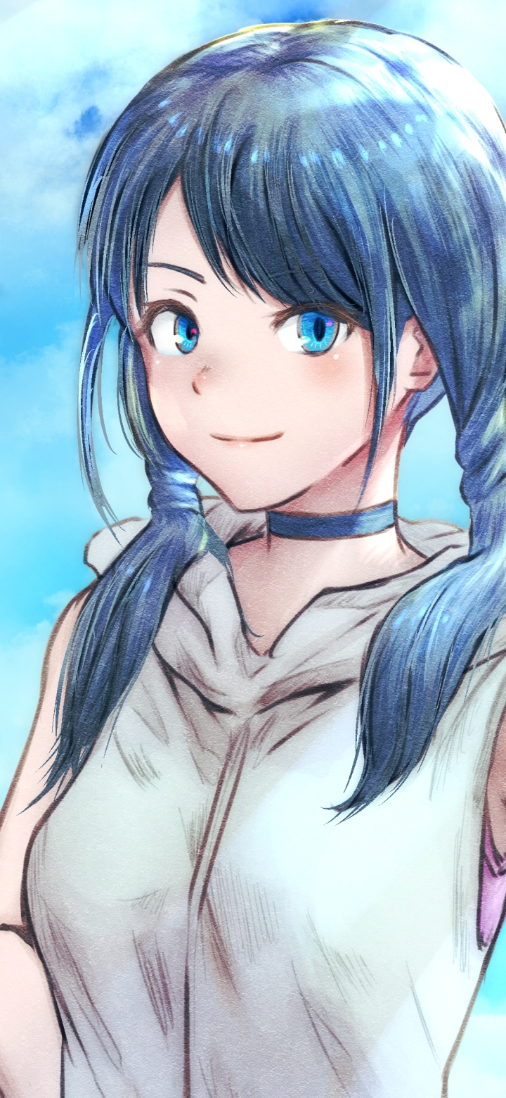 Handy-Wallpaper Blaue Augen, Blaue Haare, Animes, Weathering With You Das Mädchen Das Die Sonne Berührte, Hina Amano kostenlos herunterladen.