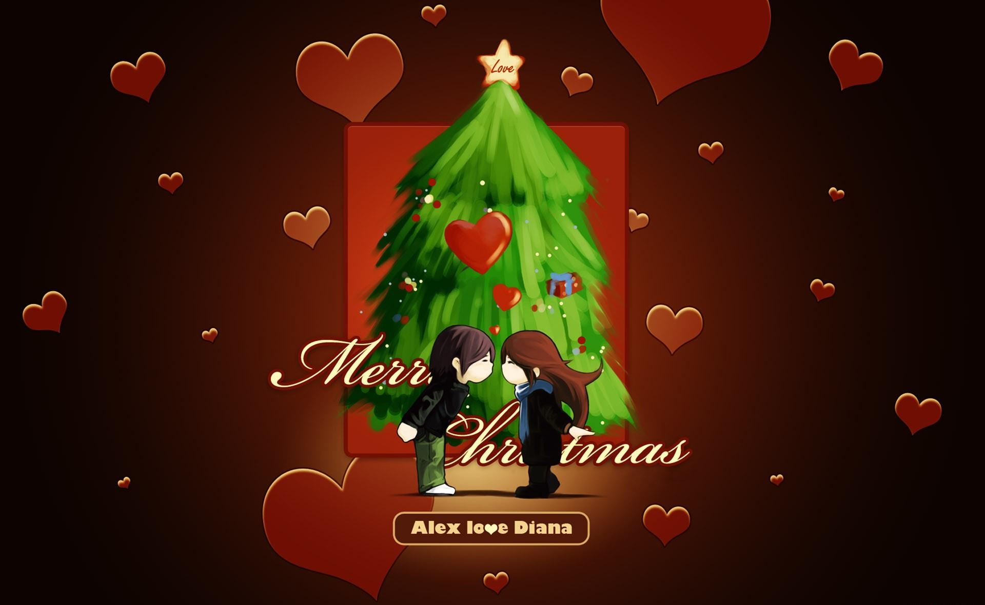 51944 descargar fondo de pantalla vacaciones, beso, corazones, navidad, amor, pareja, par, árbol de navidad, estado animico, humor, besar, deseos: protectores de pantalla e imágenes gratis