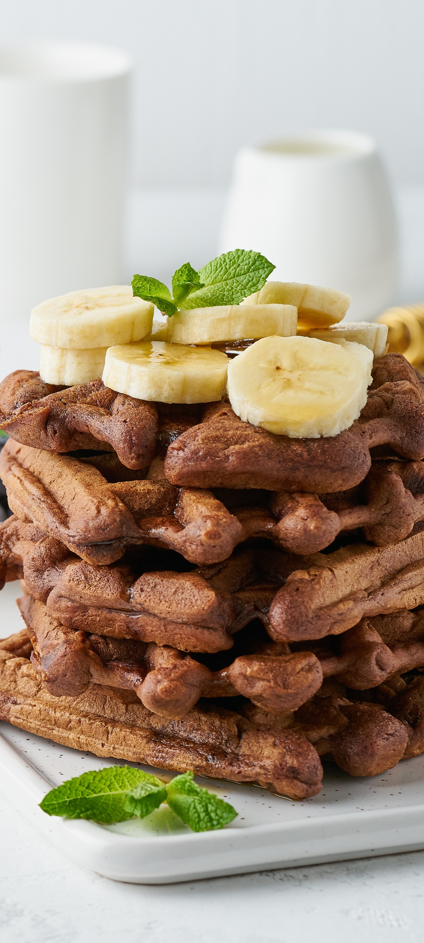 Download mobile wallpaper Food, Banana, Waffle, Breakfast for free.