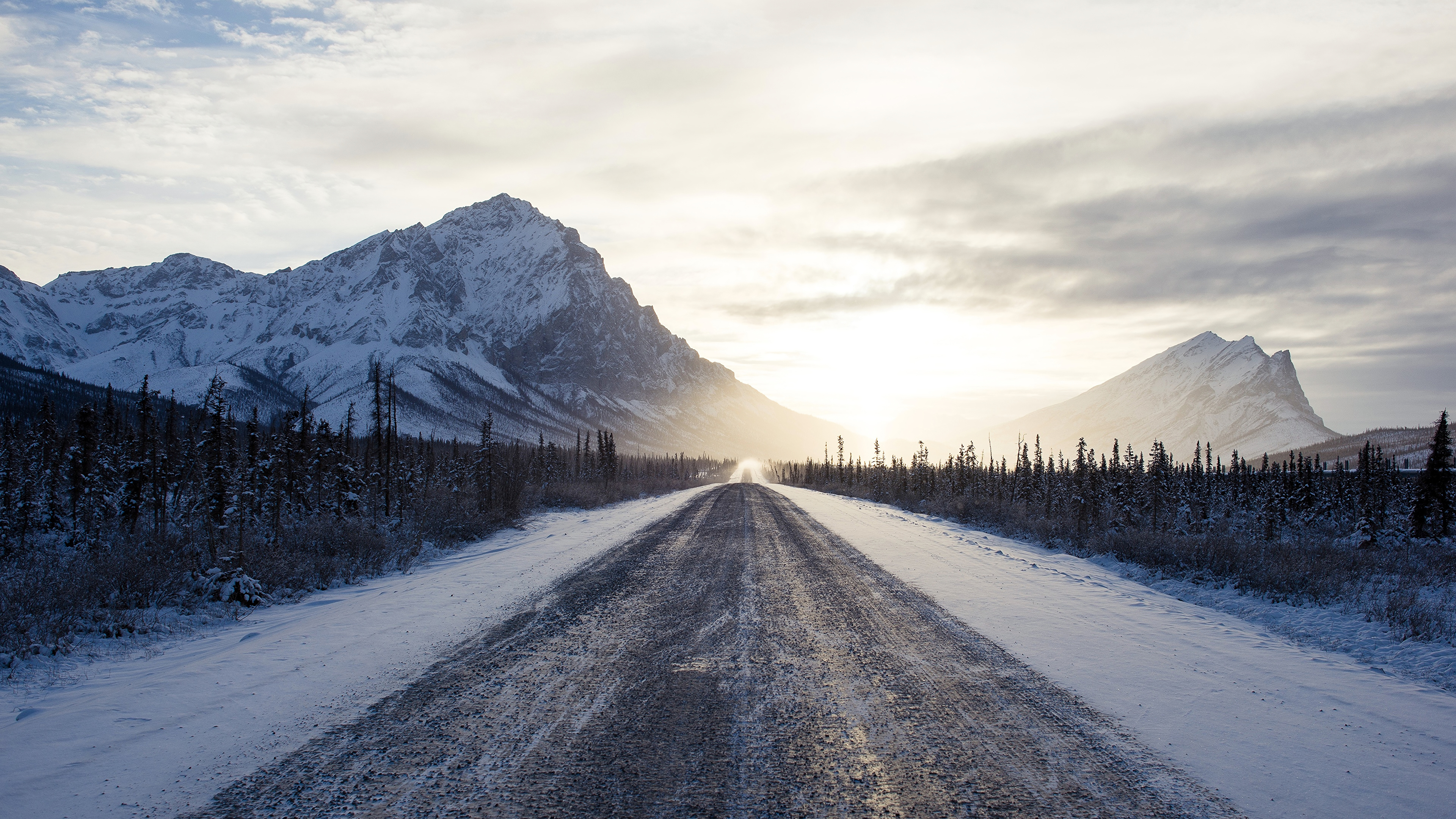 Free download wallpaper Winter, Snow, Road, Sunrise, Man Made on your PC desktop