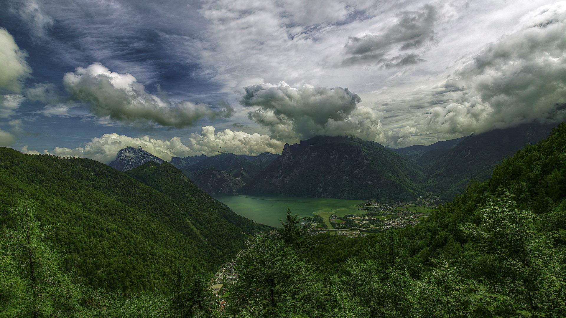 Laden Sie das Landschaft, See, Wald, Österreich, Alpen, Gebirge, Wolke, Erde/natur-Bild kostenlos auf Ihren PC-Desktop herunter