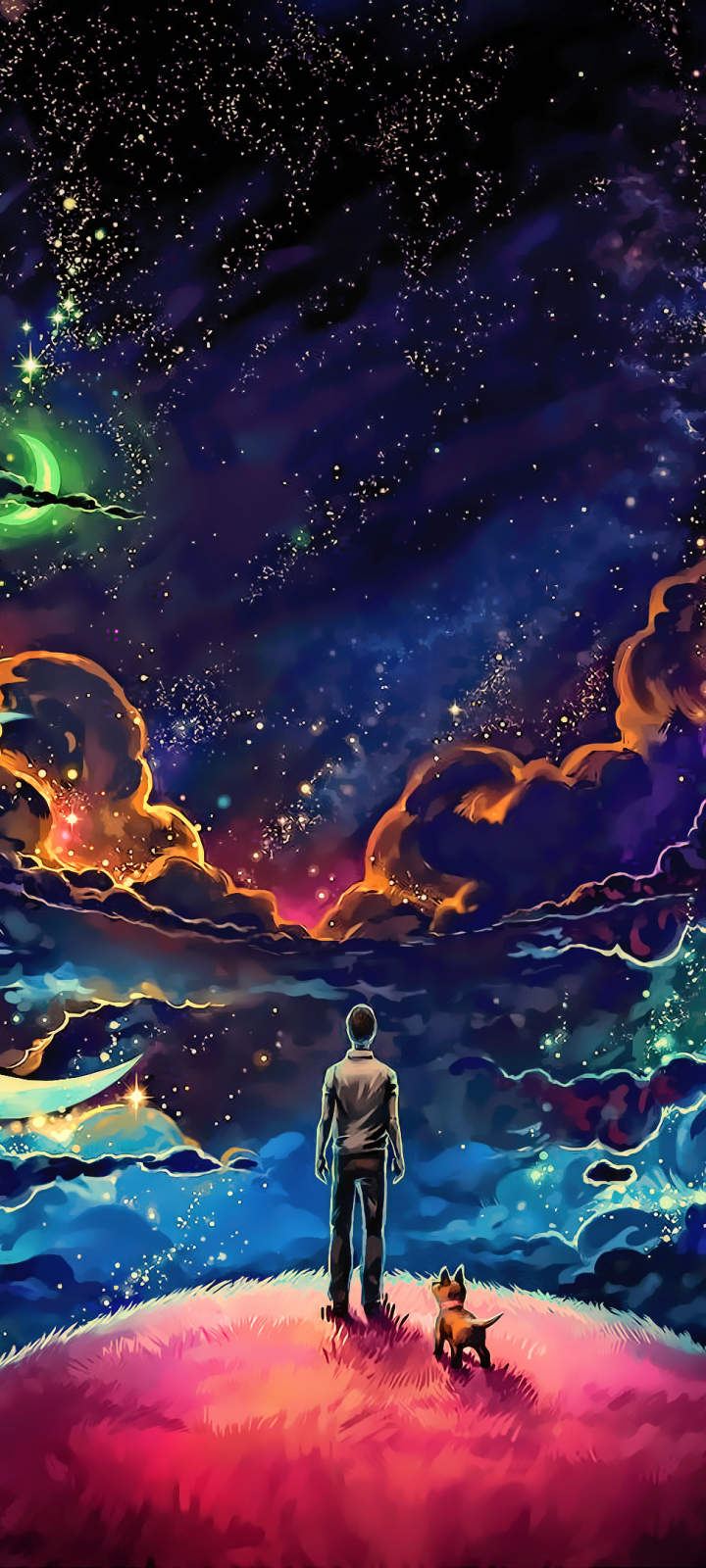 Download mobile wallpaper Dog, Space, Colorful, Sci Fi, Cloud for free.