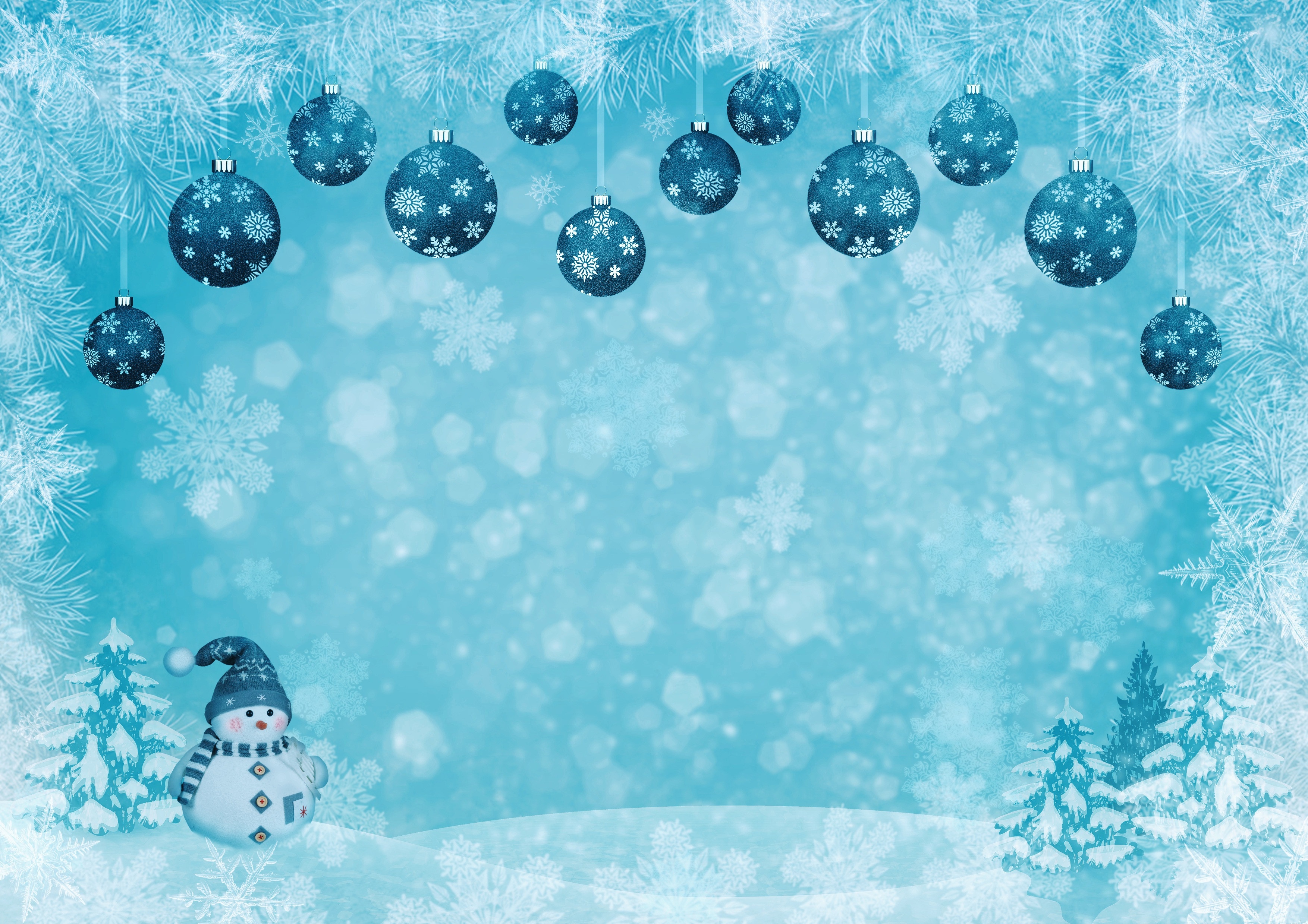 Скачать обои бесплатно Снег, Снежинки, Рождество, Снеговик, Снегопад, Художественные картинка на рабочий стол ПК