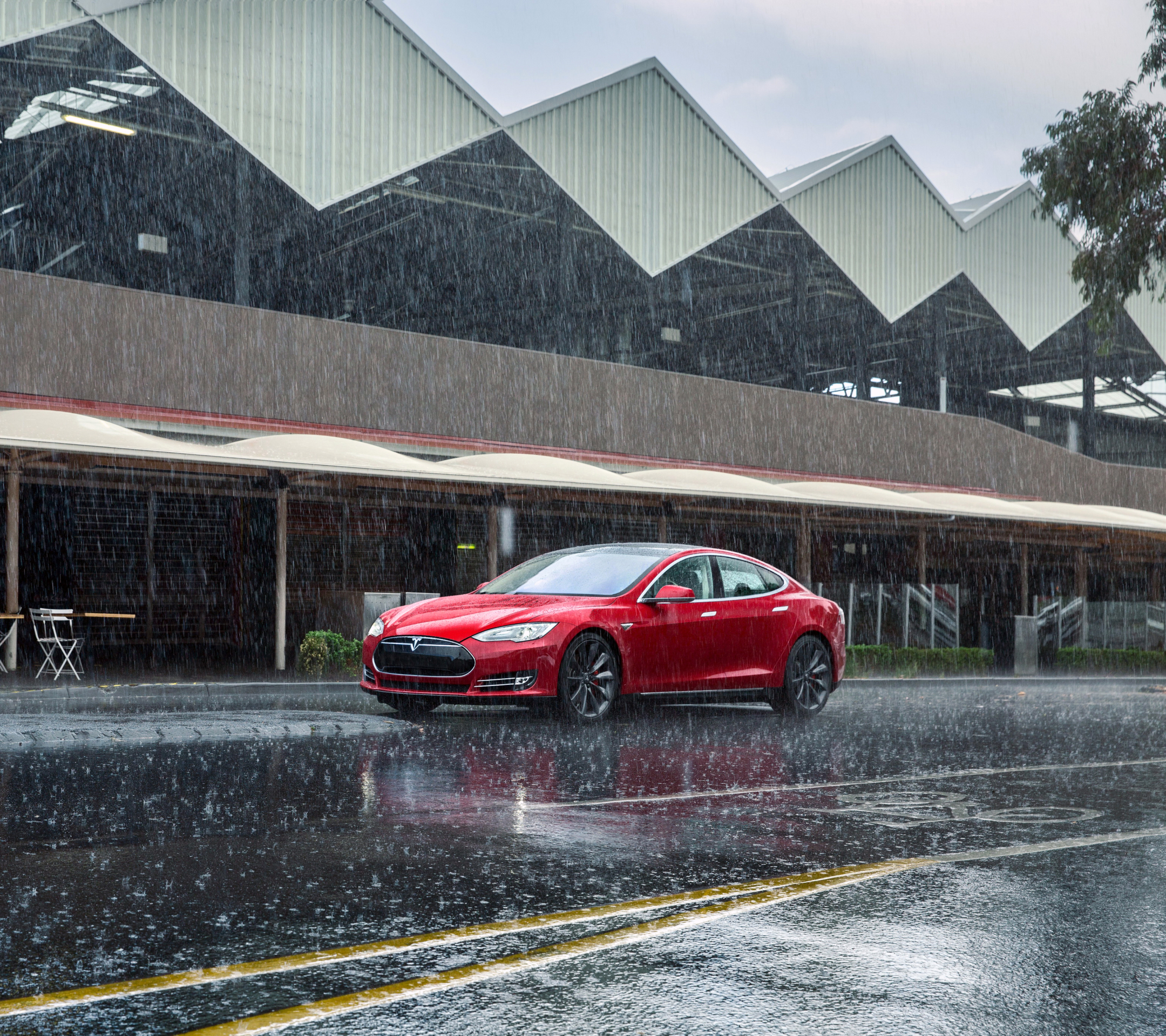 Download mobile wallpaper Rain, Car, Tesla Model S, Tesla Motors, Vehicle, Vehicles for free.