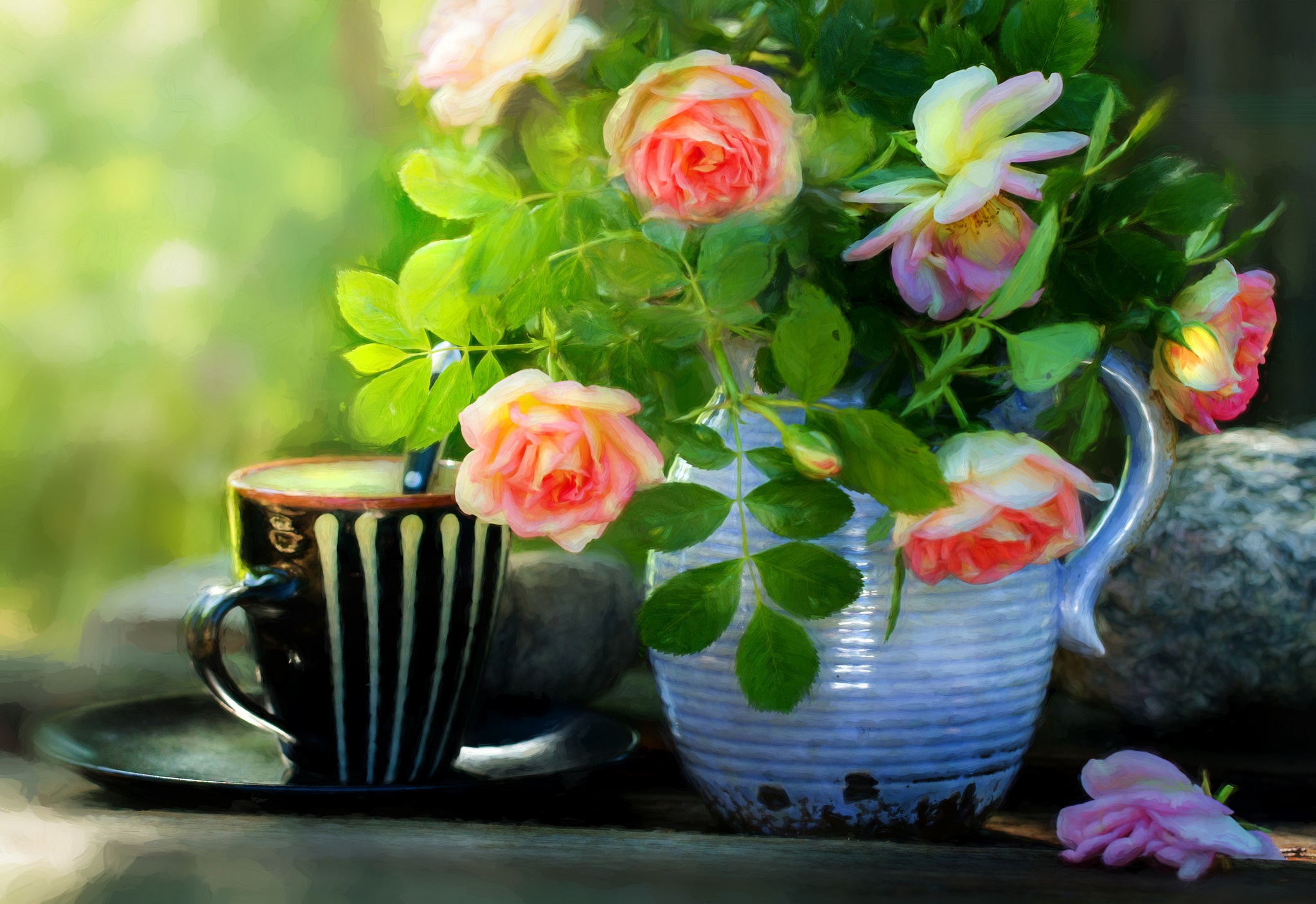 rose, photography, still life, flower, jug, mug