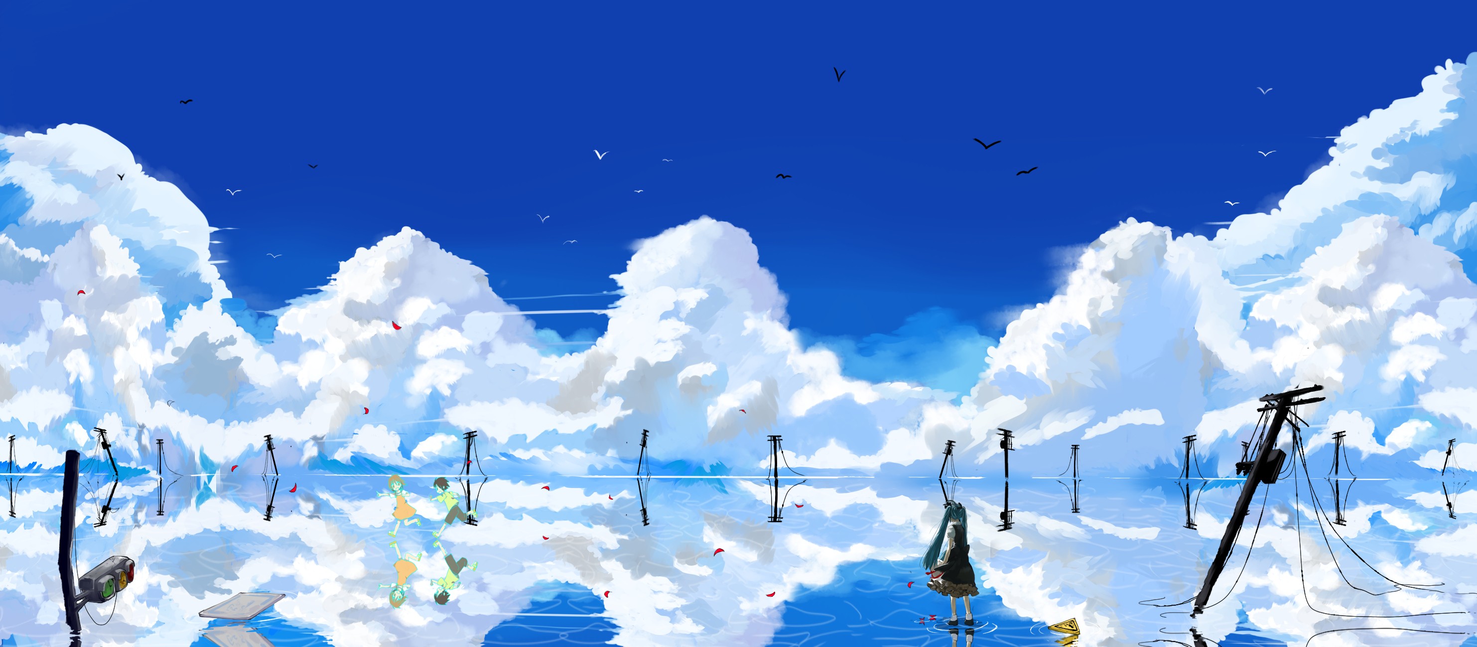 Handy-Wallpaper Landschaft, Wasser, Wolke, Vocaloid, Himmel, Hatsune Miku, Animes, Spiegelung kostenlos herunterladen.