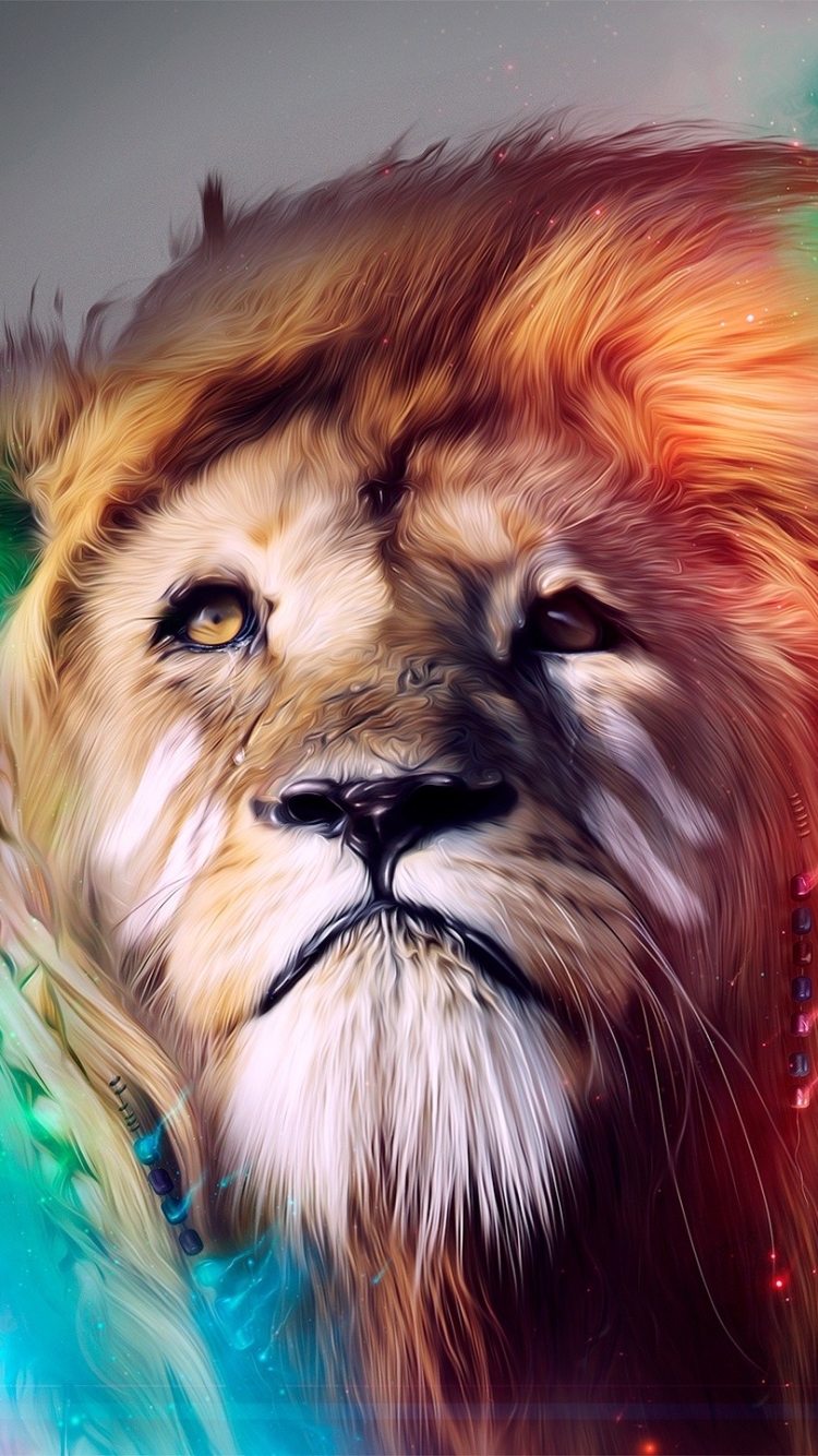 無料モバイル壁紙動物, ライオン, 猫, カラフルをダウンロードします。