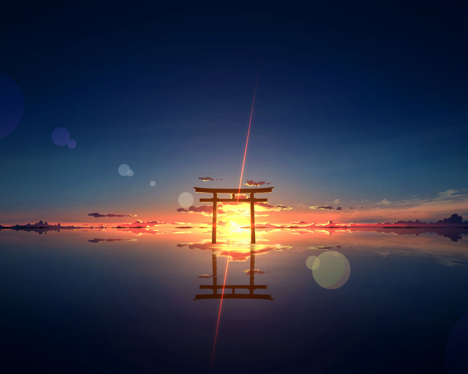 Free download wallpaper Anime, Sunset, Shrine on your PC desktop