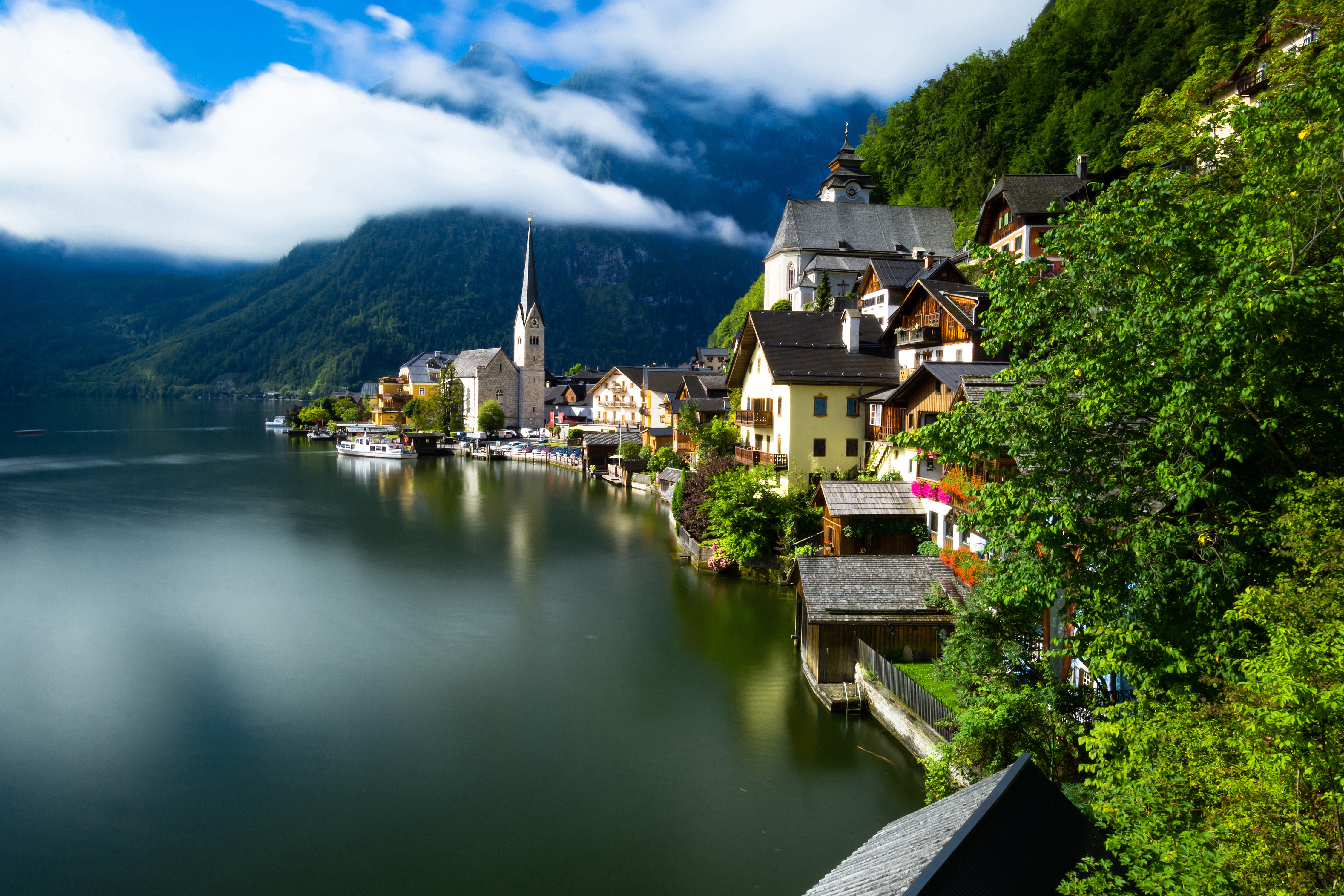 Laden Sie das Städte, Gebäude, See, Haus, Österreich, Alpen, Gebirge, Hallstatt, Menschengemacht-Bild kostenlos auf Ihren PC-Desktop herunter