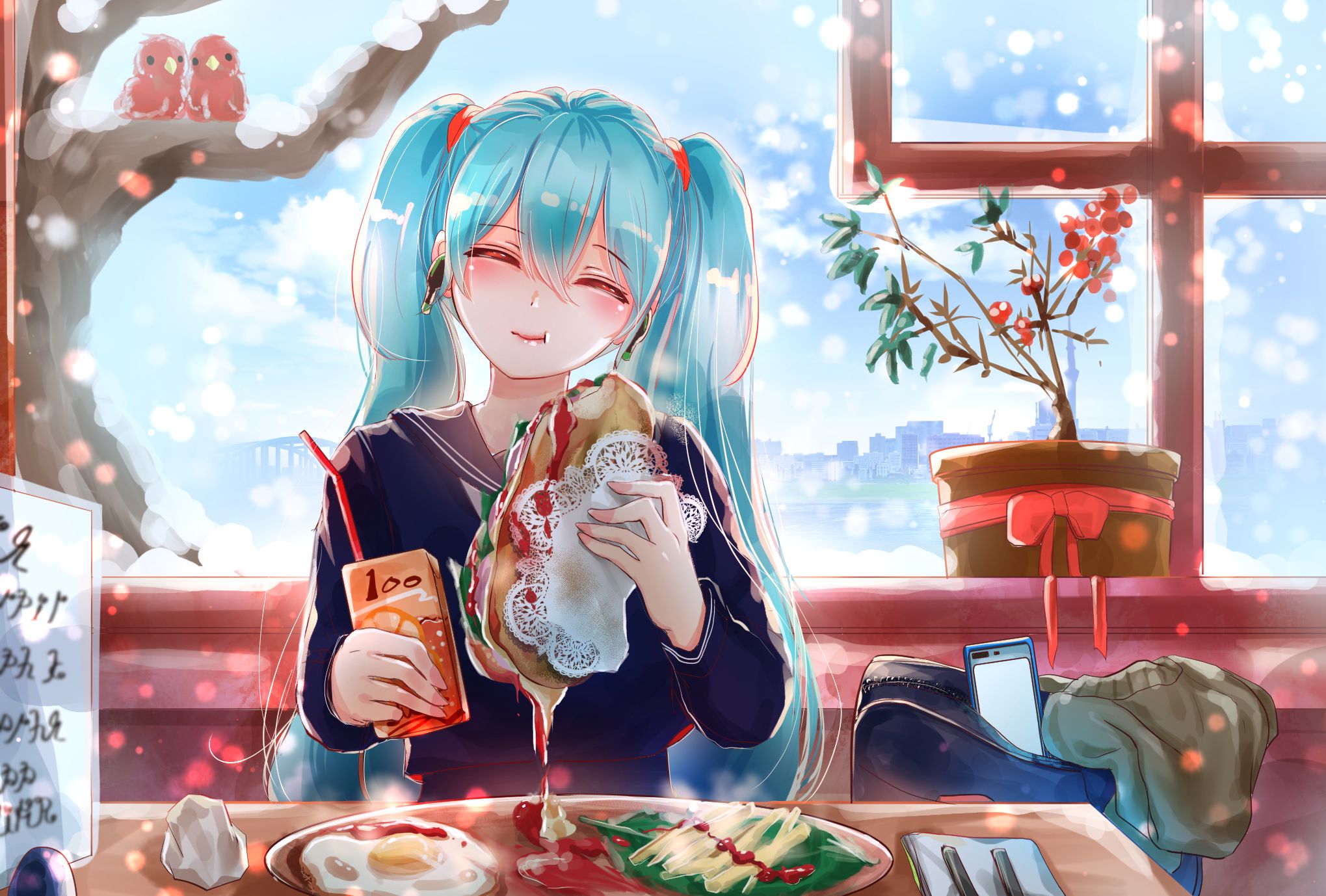 Download mobile wallpaper Anime, Winter, Snow, Vocaloid, Blue Hair, Hatsune Miku, Long Hair for free.