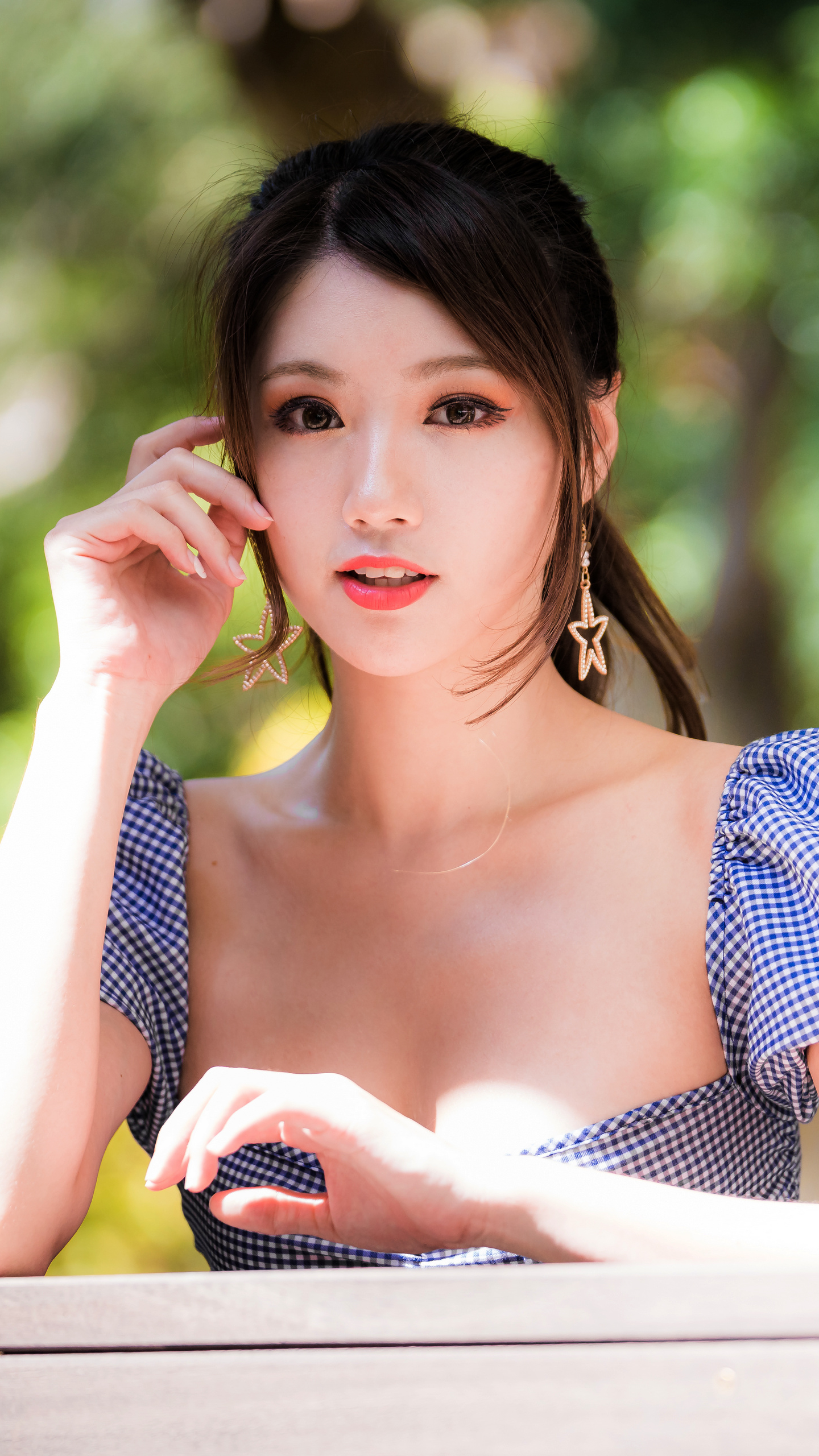 Download mobile wallpaper Bokeh, Model, Women, Asian for free.