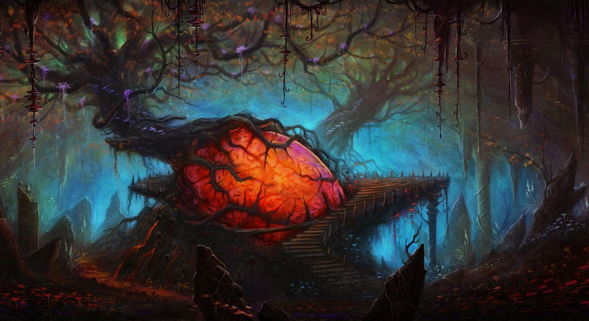 Download mobile wallpaper Landscape, Fantasy, Dark, Forest, Creepy, Spooky for free.