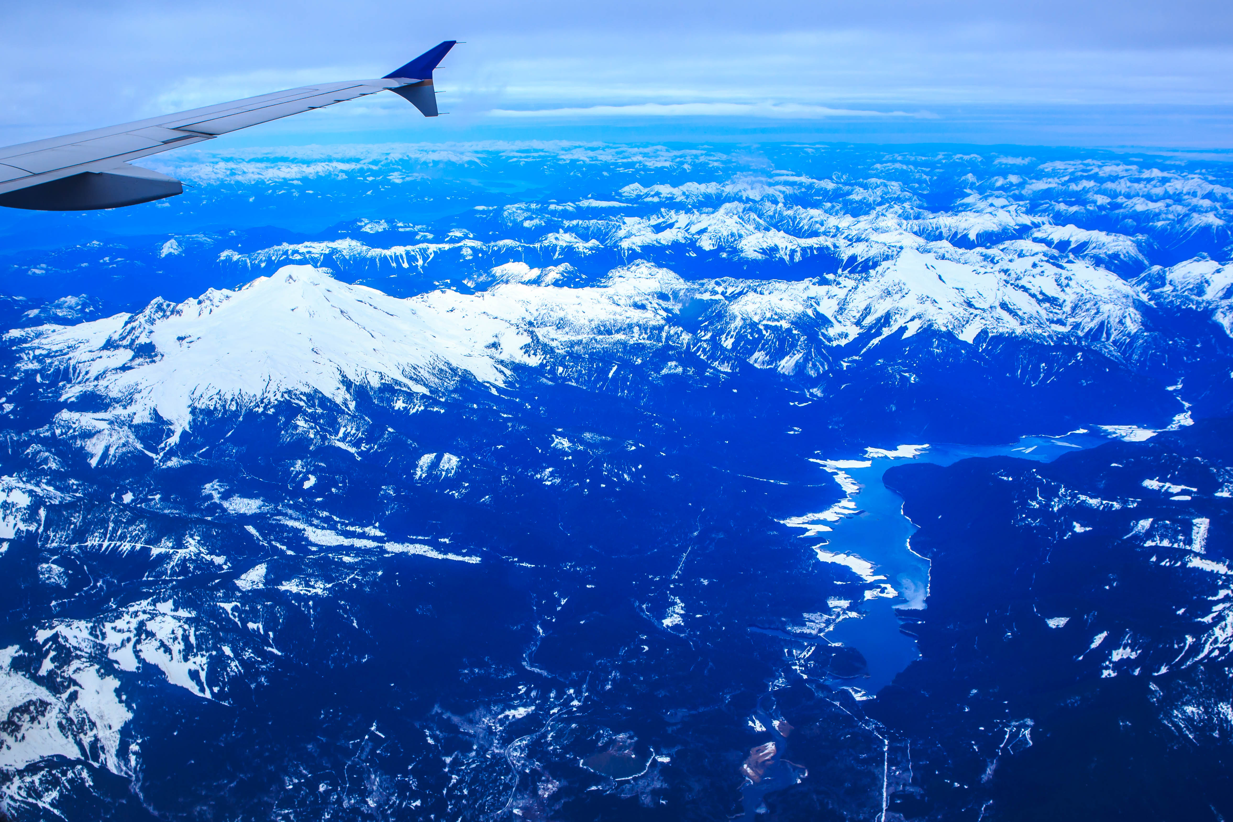 nature, mountains, usa, vertex, united states, tops, washington, airplane wing, wing of the plane cellphone