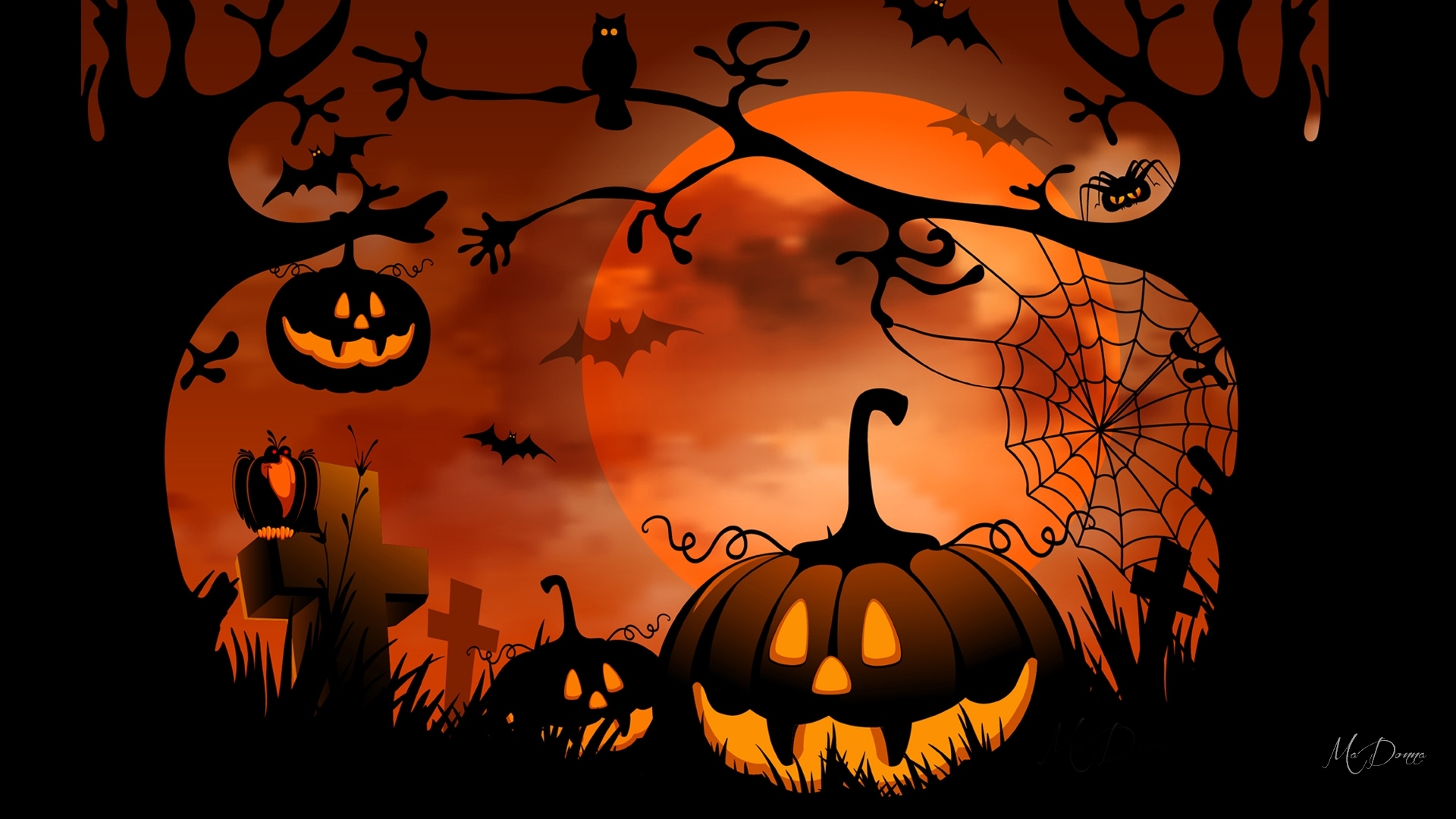 Laden Sie das Feiertage, Halloween, Mond, Baum, Jack O' Laterne-Bild kostenlos auf Ihren PC-Desktop herunter