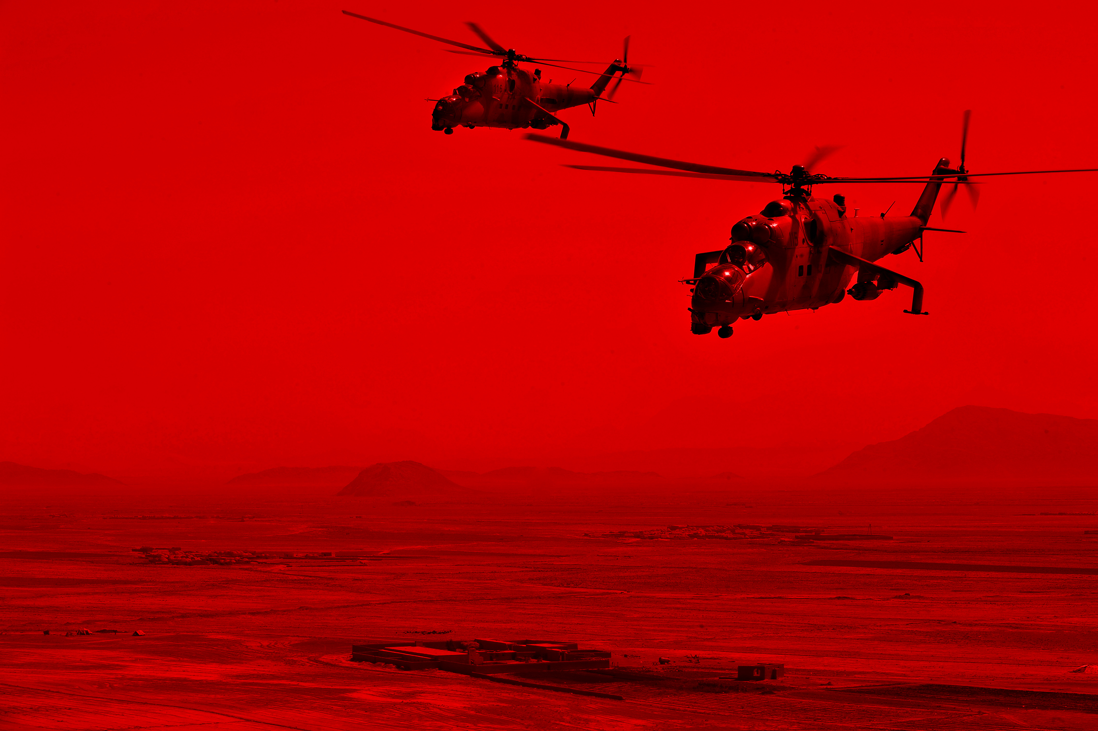 military, mil mi 35, bright, red, military helicopters