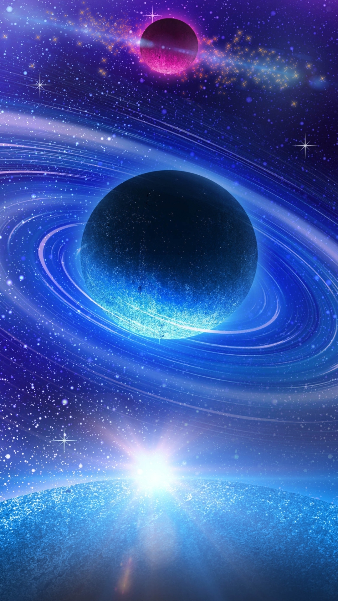 1263048 Hintergrundbild herunterladen science fiction, planeten, blau, planetenring, planetarischer ring, platz, weltraum, planet, sterne - Bildschirmschoner und Bilder kostenlos
