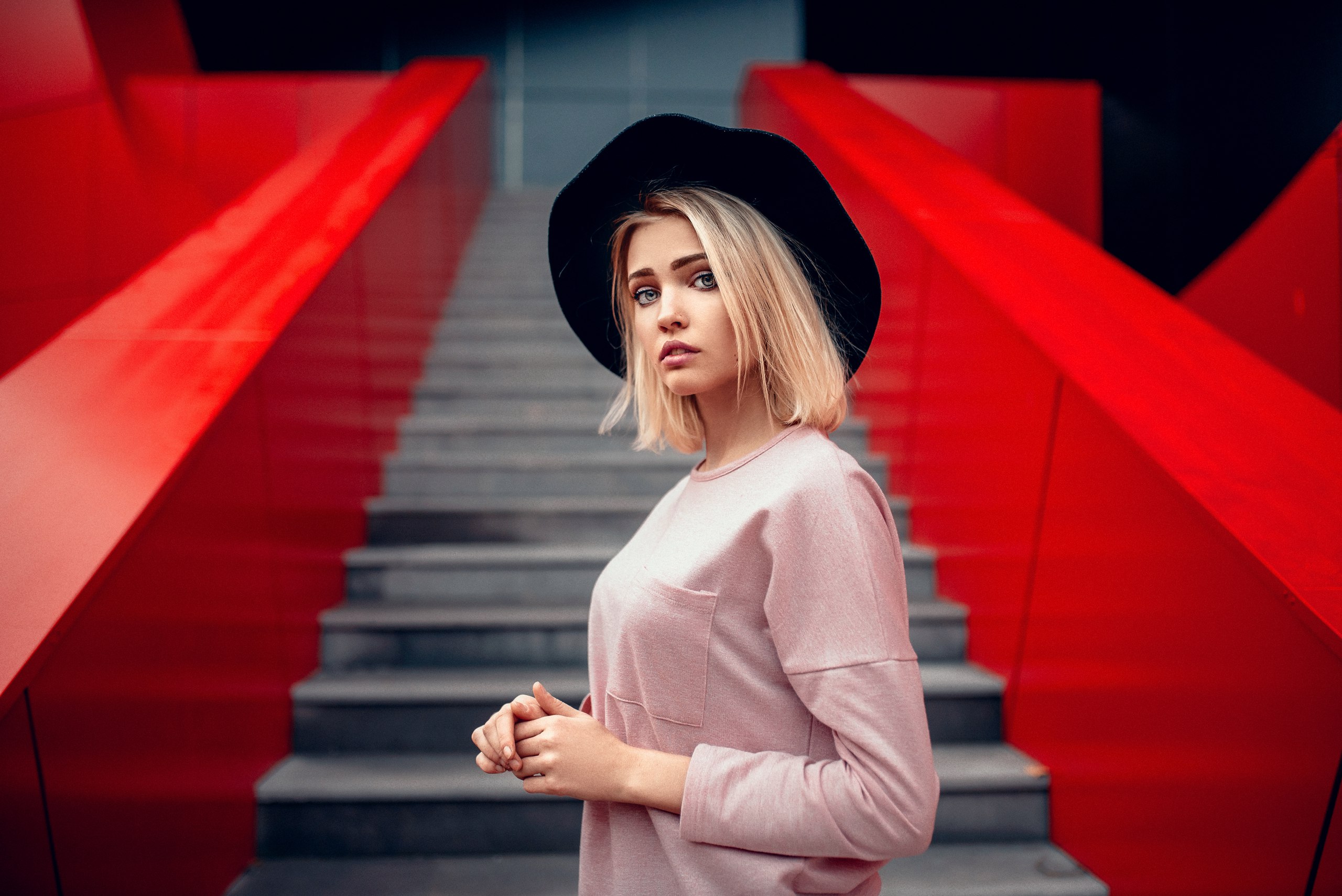 Téléchargez gratuitement l'image Blond, Chapeau, Yeux Bleus, Femmes, Top Model, Profondeur De Champ sur le bureau de votre PC