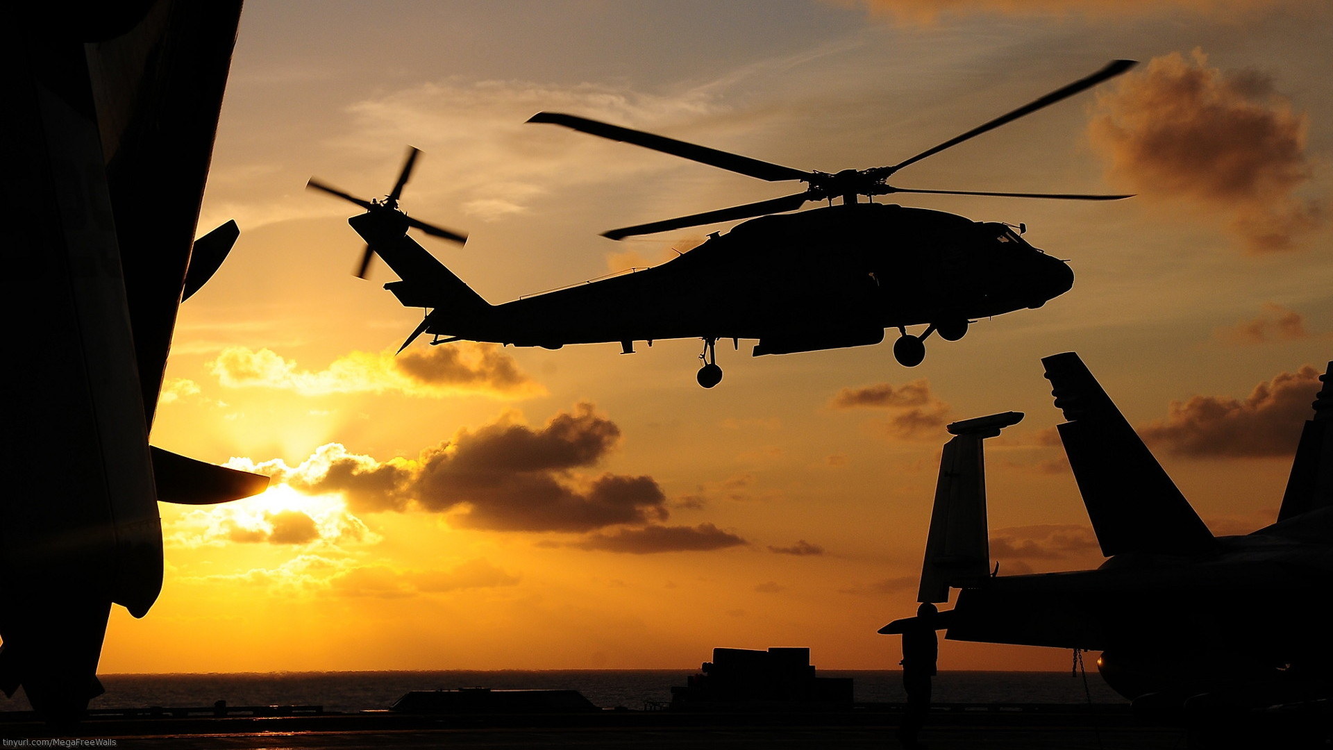 Download mobile wallpaper Sunset, Silhouette, Sunrise, Helicopter, Military for free.