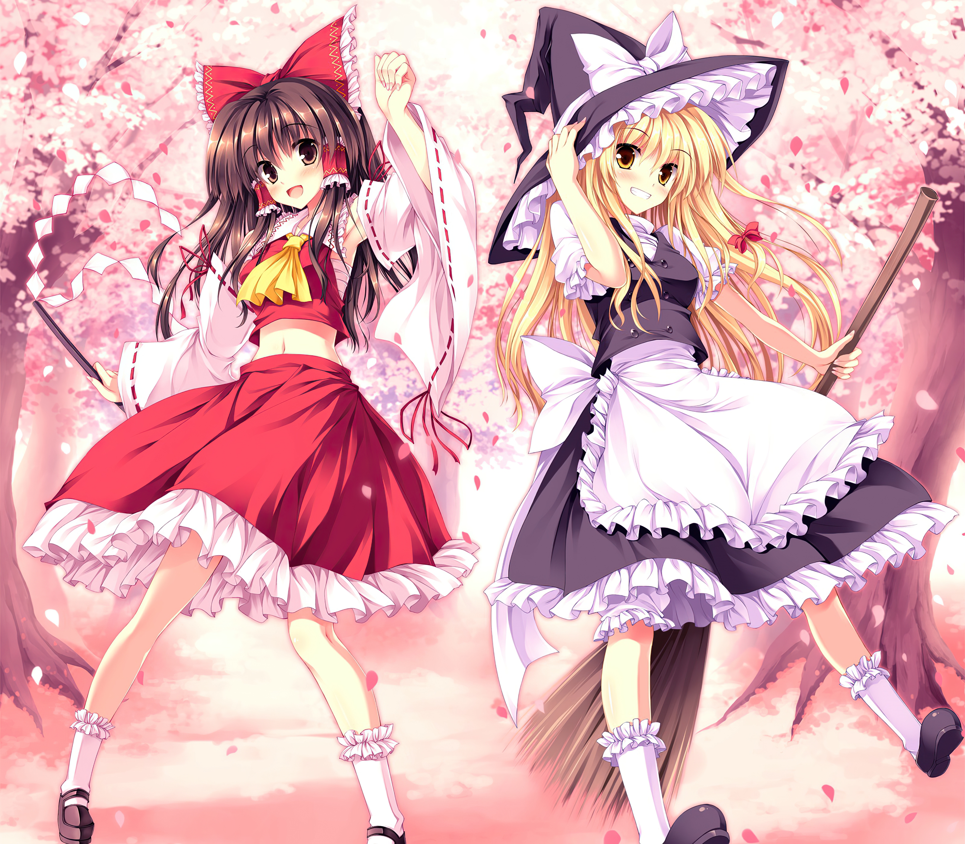 Handy-Wallpaper Animes, Tuhu, Reimu Hakurei, Marisa Kirisame kostenlos herunterladen.