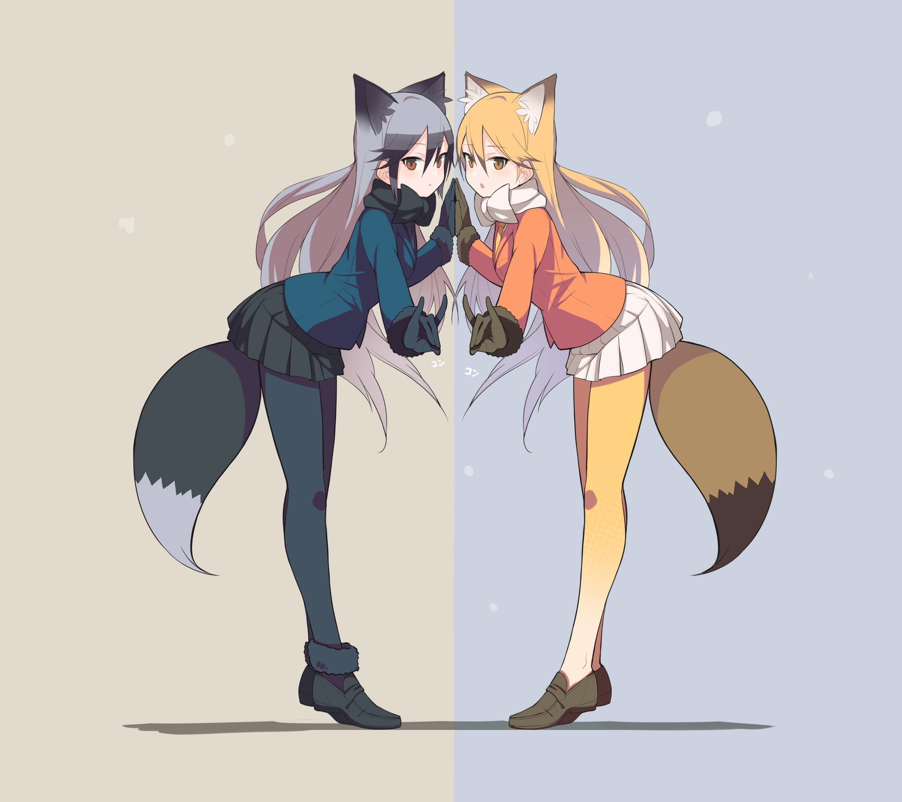 anime, kemono friends, ezo red fox (kemono friends), silver fox (kemono friends)