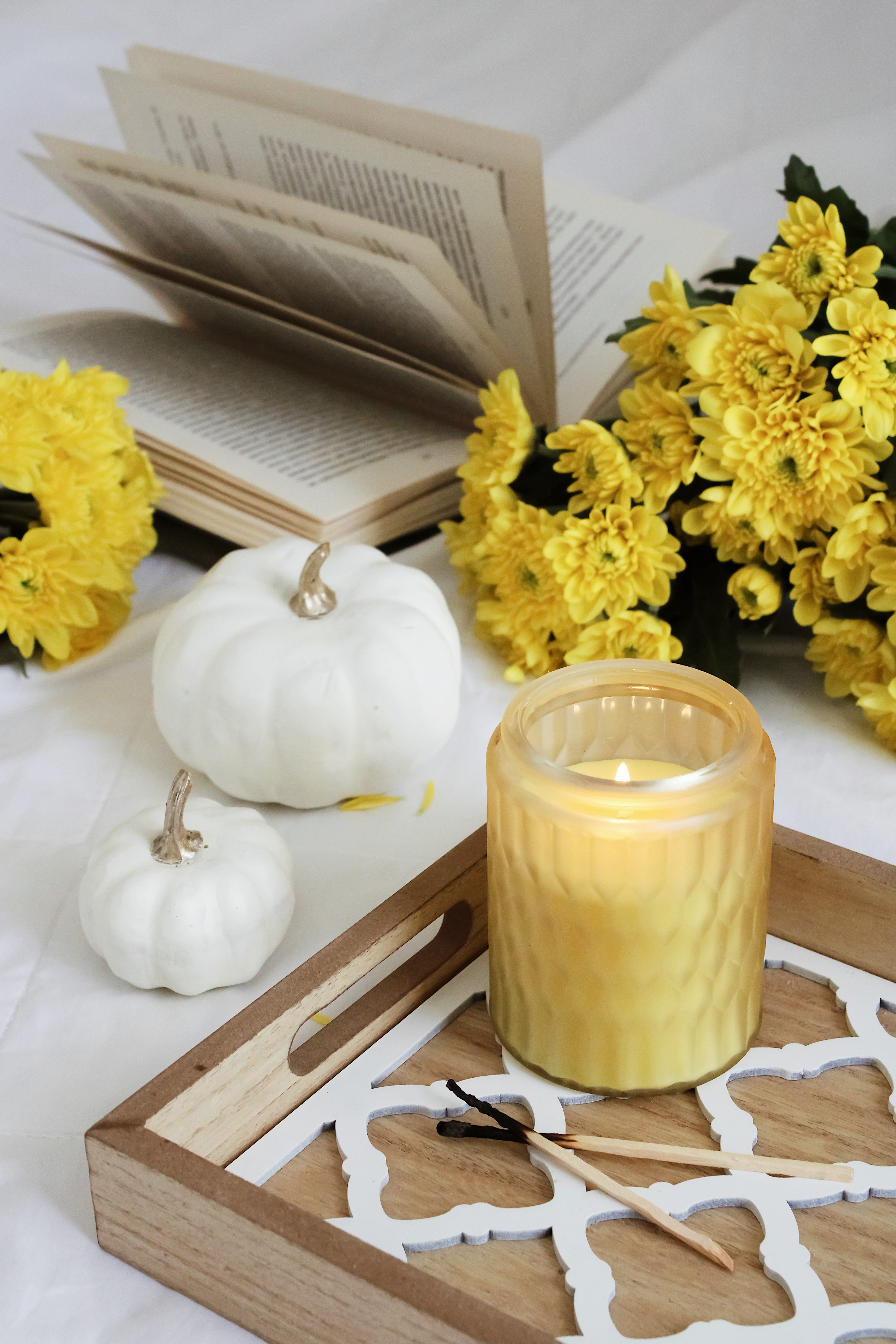 Free download wallpaper Flowers, Autumn, Miscellanea, Miscellaneous, Book, Candle on your PC desktop